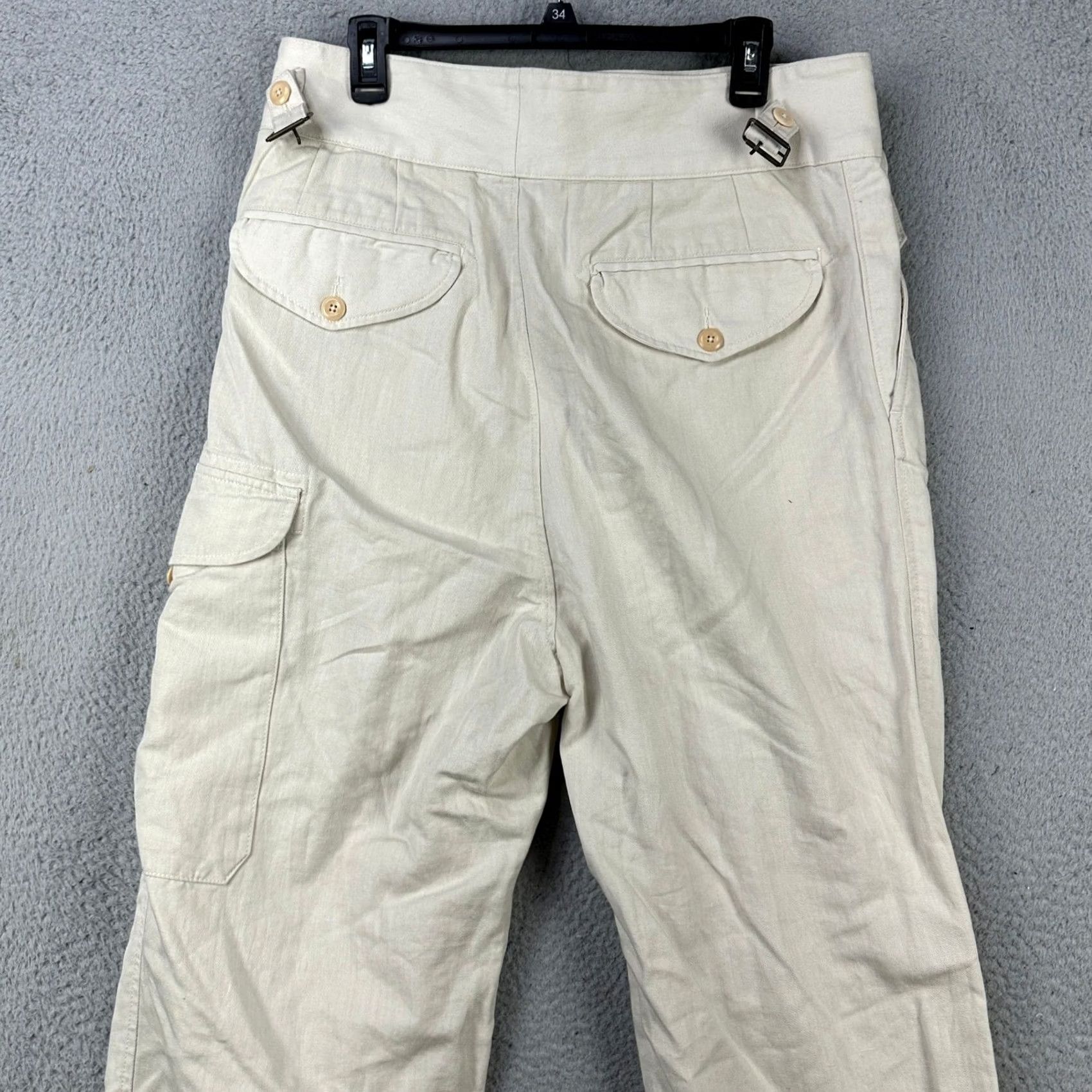 Banana Republic VINTAGE? No. Banana Republic Womens Baggy Cargo Pants 12 Petite Cream Belted Linen Blend NEW Size 34" / US 12 / IT 48 - 4 Thumbnail