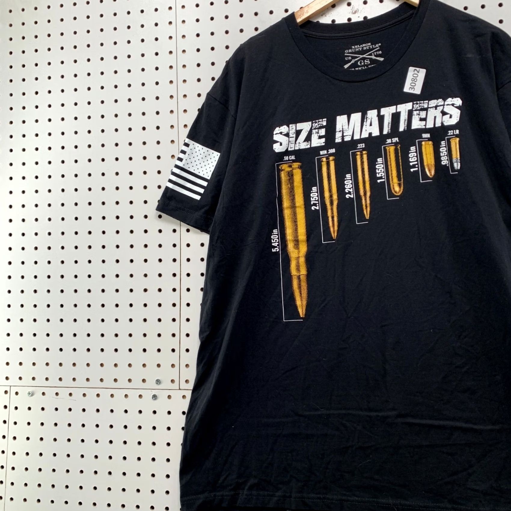 Vintage Grunt Style Shirt Mens 2XL Black SIze Matters Bullets Graphic USA FLag 24.5X31 Size US XXL / EU 58 / 5 - 3 Thumbnail