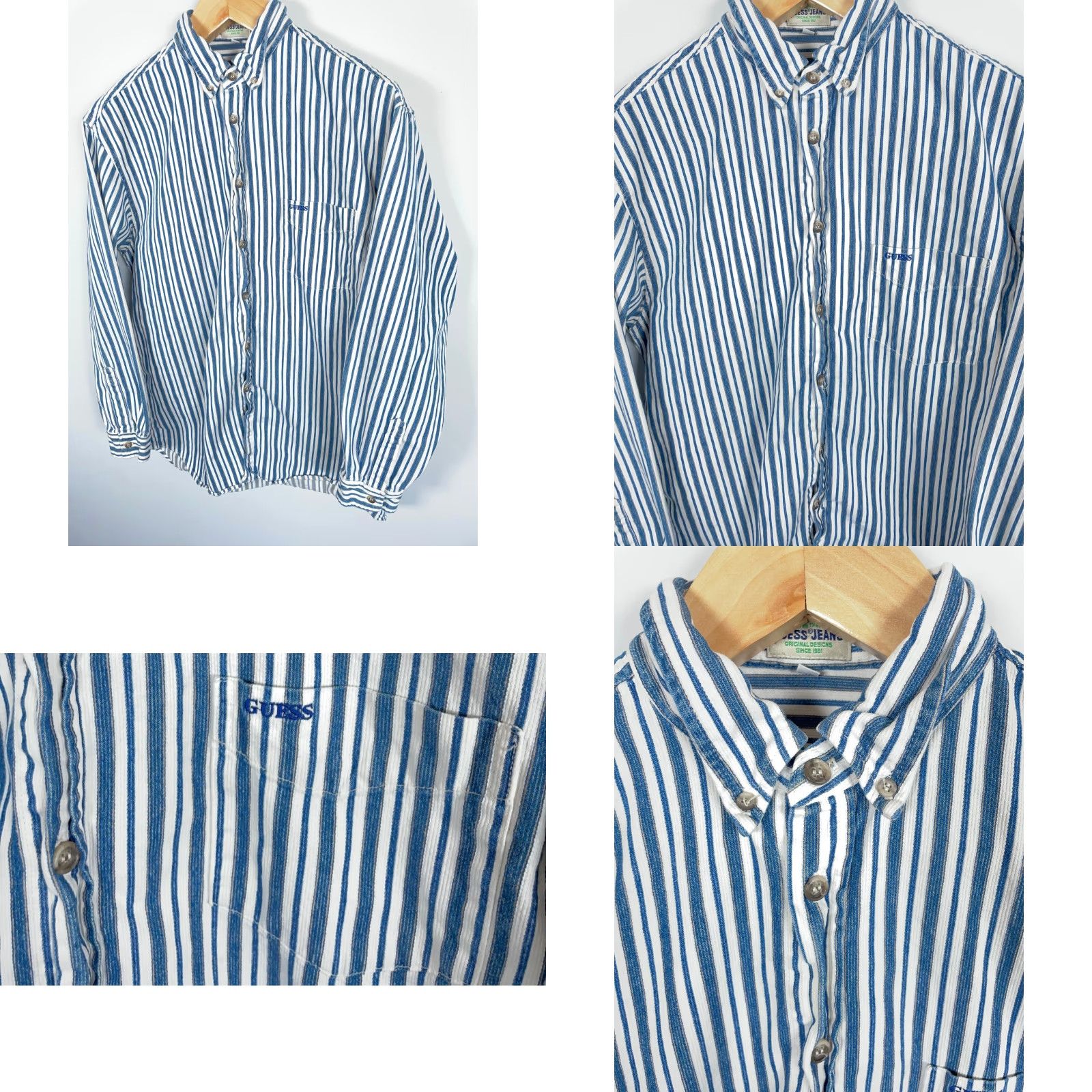 Guess VINTAGE GUESS Jeans Striped Long Sleeve Shirt Men's Medium Blue White Button-Down Collar 90s Casual USA Tag Mens Size US M / EU 48-50 / 2 - 9 Thumbnail