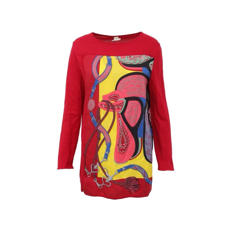 Hermes Hermes Red Printed Long Sleeve Top Size US M / EU 48-50 / 2 - 1 Thumbnail