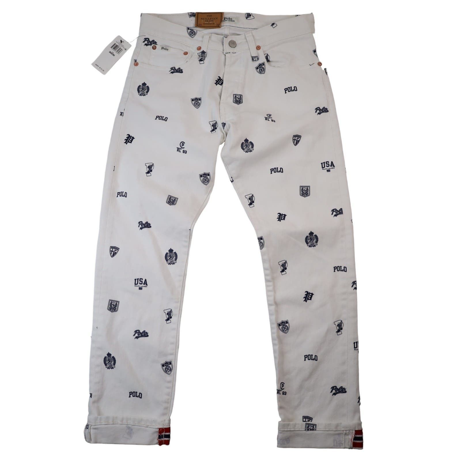 image of NWT Polo Ralph Laurent Allover Print Sullivan Jeans in White, Men's (Size 30)