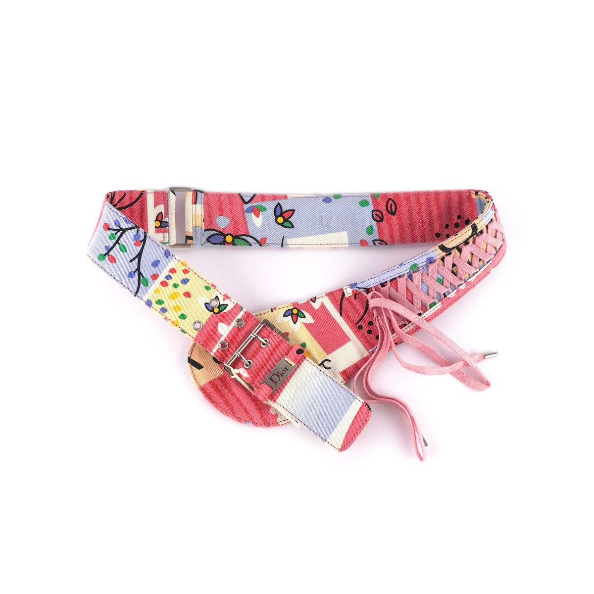 image of Vintage Christian Dior Saddle Floral Logo Limited Pink Belt, Women's