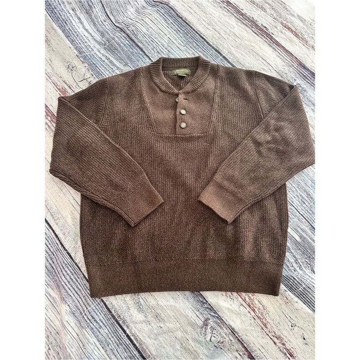 Eddie Bauer Eddie Bauer 100% Cotton Knit Men's Brown Ribbed Henley Sweat Size US L / EU 52-54 / 3 - 2 Thumbnail