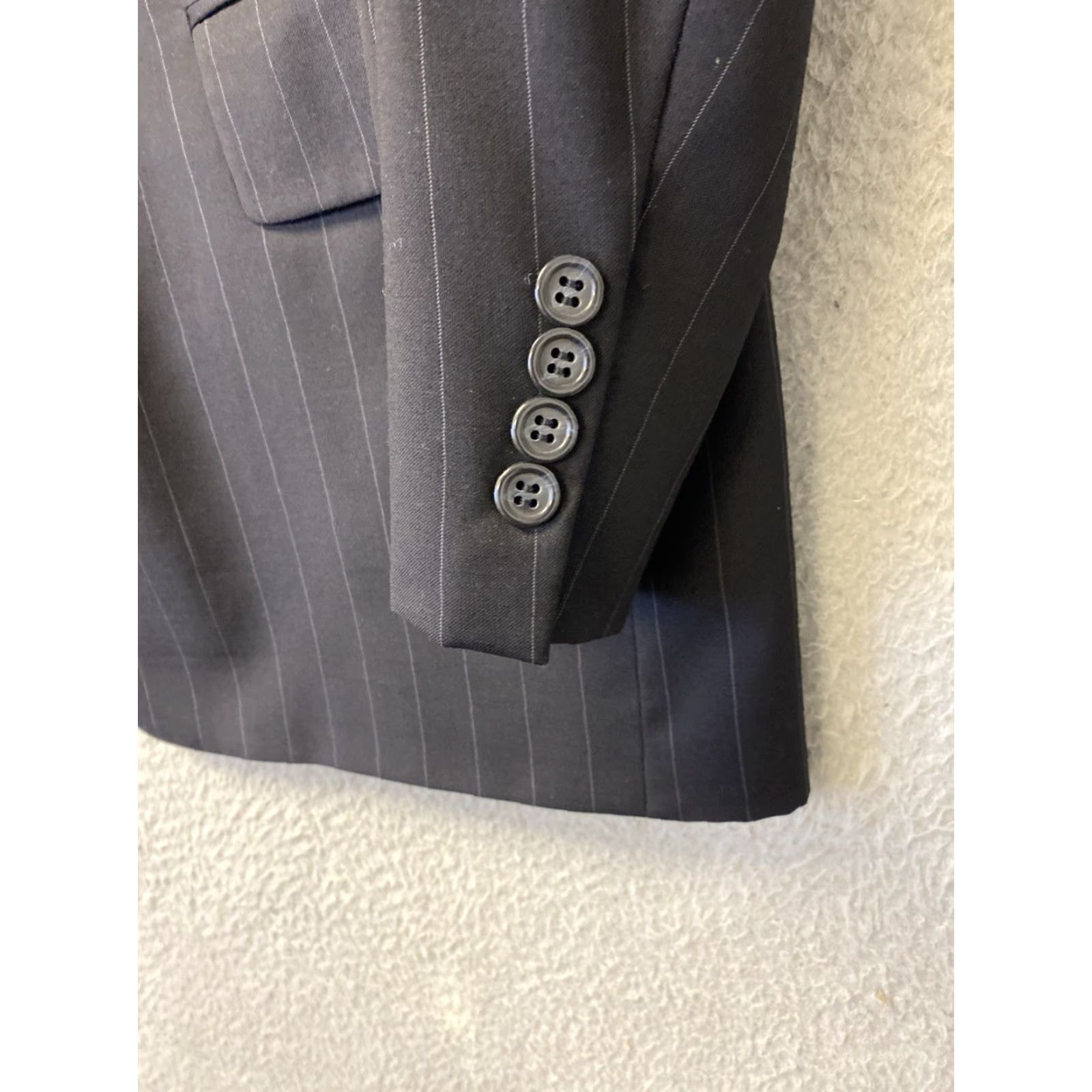 Jos. A. Bank JOS A BANK Blazer Jacket Men 46R Black Stripes Wool 2 Button 2 Vent Notch Lapel Short Regular" Size 46R - 2 Thumbnail