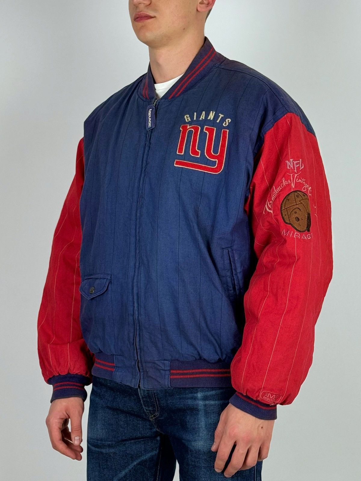 NFL 1990’s Vintage Faded NFL New York Giants Bomber Jacket Size US L / EU 52-54 / 3 - 2 Thumbnail