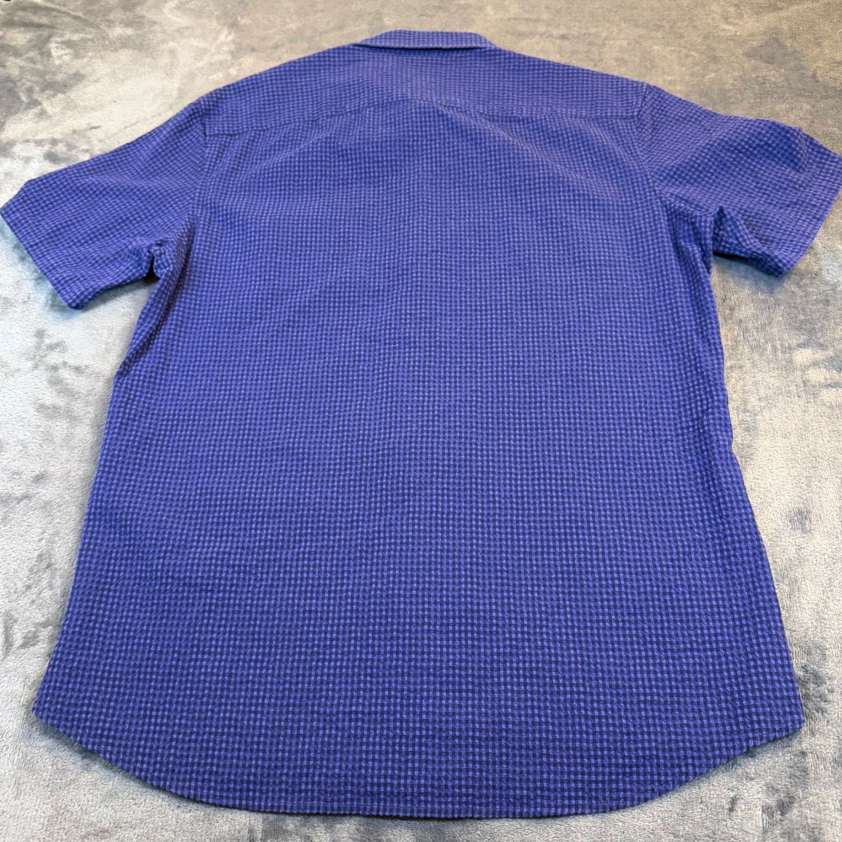 Michael Kors Michael Kors Slim Fit Mens Medium Short Sleeve Button-Up Shirt Purple Seersucker Check Pattern Size US M / EU 48-50 / 2 - 4 Thumbnail