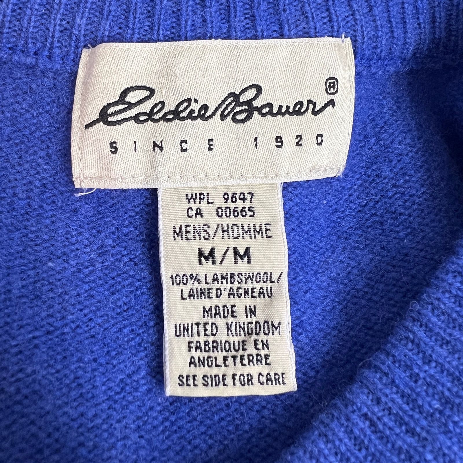 Eddie Bauer × Vintage Eddie Bauer Wool V Neck Sweater Cerulean Blue Pullover Size US M / EU 48-50 / 2 - 3 Thumbnail