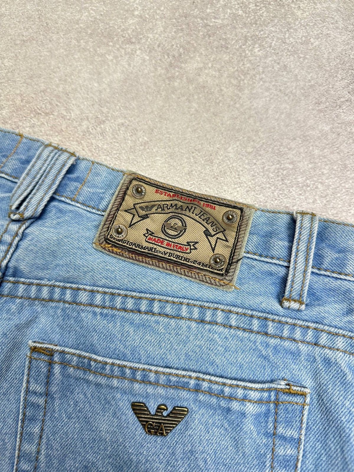 Armani Vintage Armani Metal Logo Baggy Heavy Denim Jeans 33 Size US 33 - 5 Thumbnail