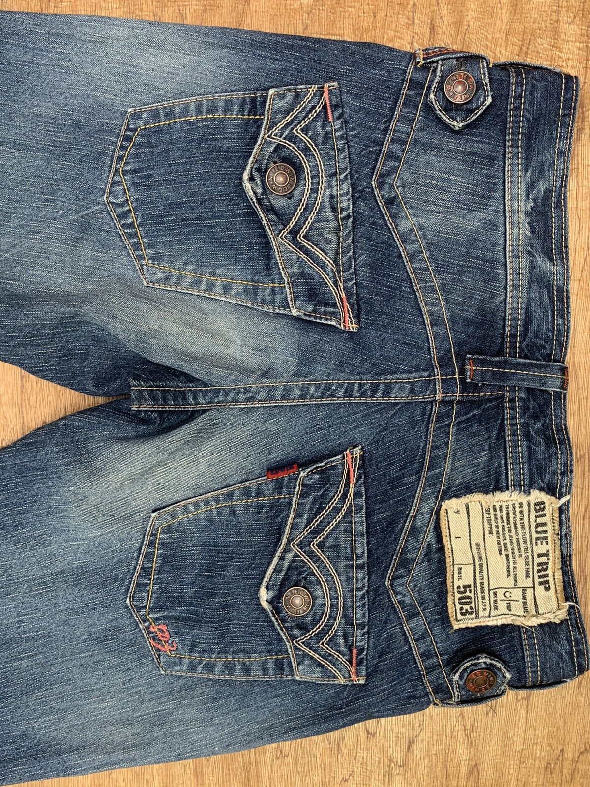 Edwin Rare.. Edwin Lot 503 Blue Trip Flare Bootcut Denim Pants Size US 31 - 18 Thumbnail