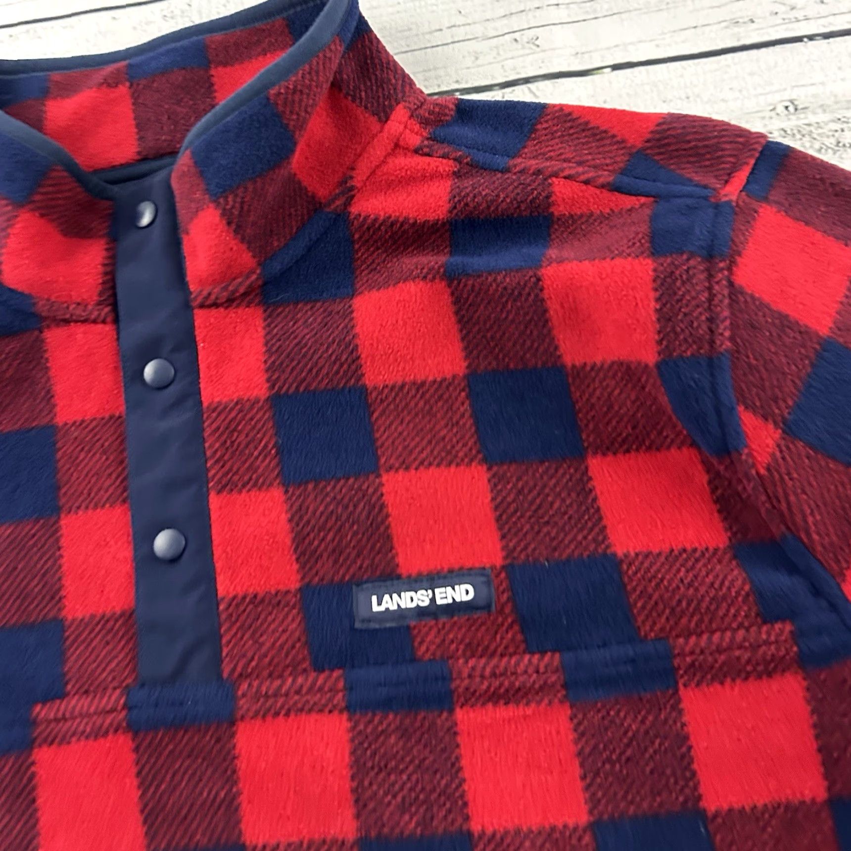 Lands' End Lands' End Plaid Fleece Jacket Snap Button Men XL Red Blue Size US XL / EU 56 / 4 - 2 Thumbnail