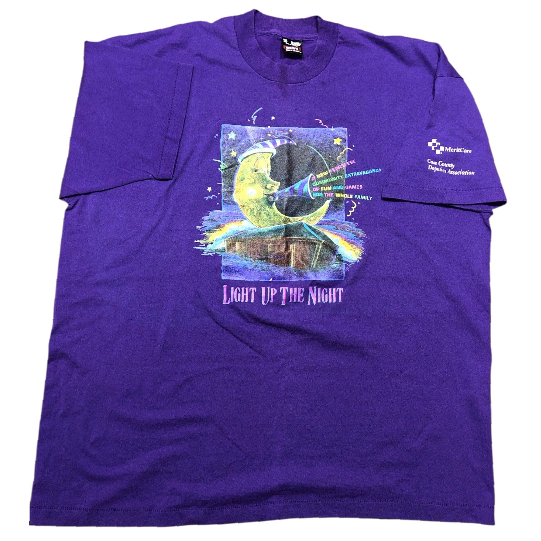 Fruit Of The Loom VINTAGE Fruit of the Loom T-Shirt Short Sleeve Crew Neck 2XL Purple USA Made 80s 90s Moon Light Up The Night Size US XXL / EU 58 / 5 - 2 Thumbnail