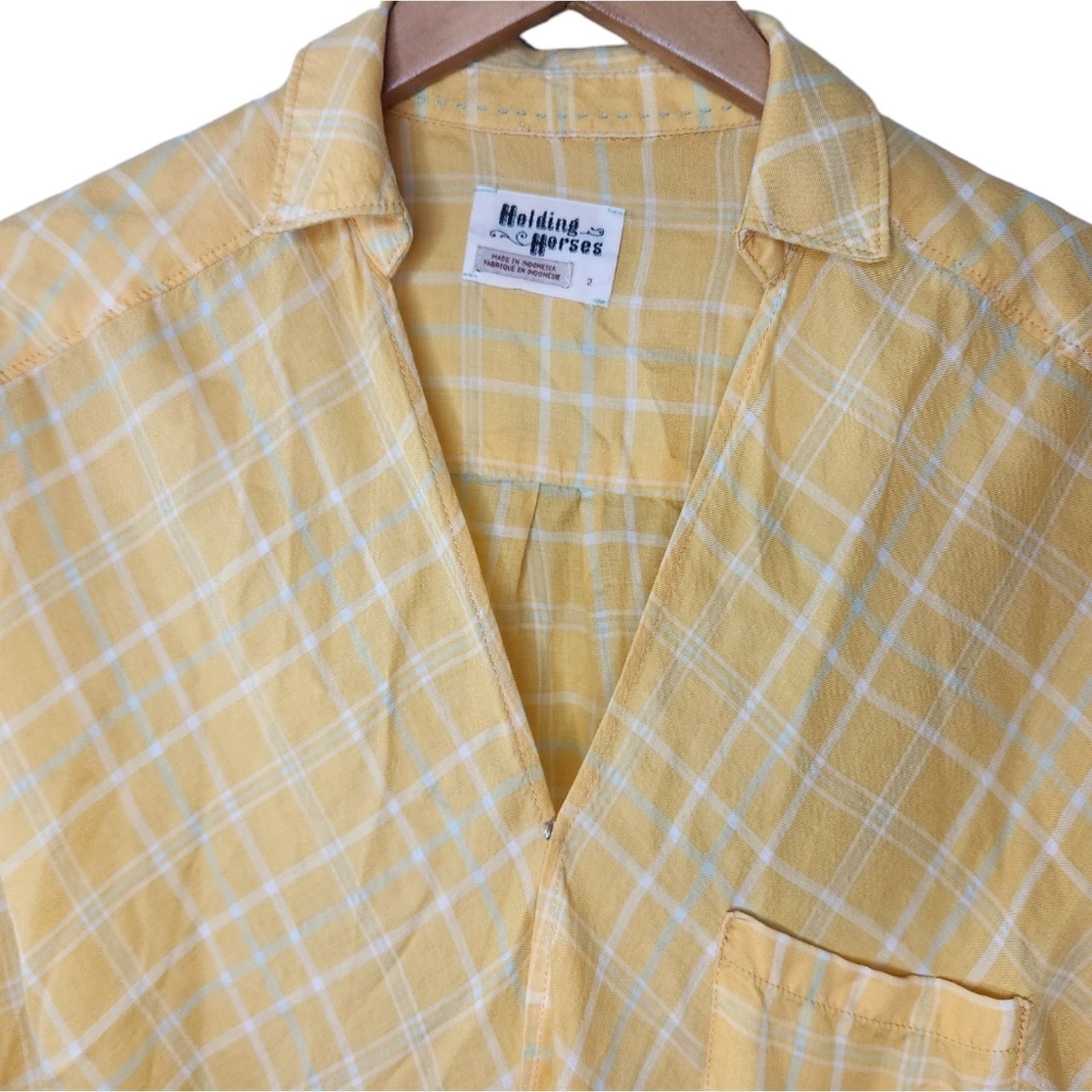 Anthropologie Holding Horses from Anthropologie Yellow Plaid tuck top 2 Size S / US 4 / IT 40 - 2 Thumbnail