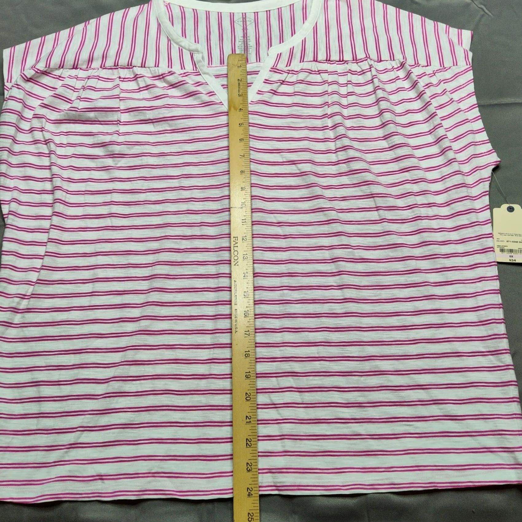 Vintage VINTAGE St. John's Bay Shirt Womens Plus 0X Pink Stripe Cap Sleeve V-Neck Pullover Shirt NEW Size XL / US 12-14 / IT 48-50 - 5 Thumbnail