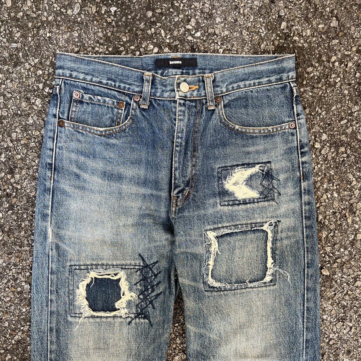 Japanese Brand Beams Japan Jeans Distressed Patchwork Sashiko Denim Size US 30 / EU 46 - 4 Thumbnail