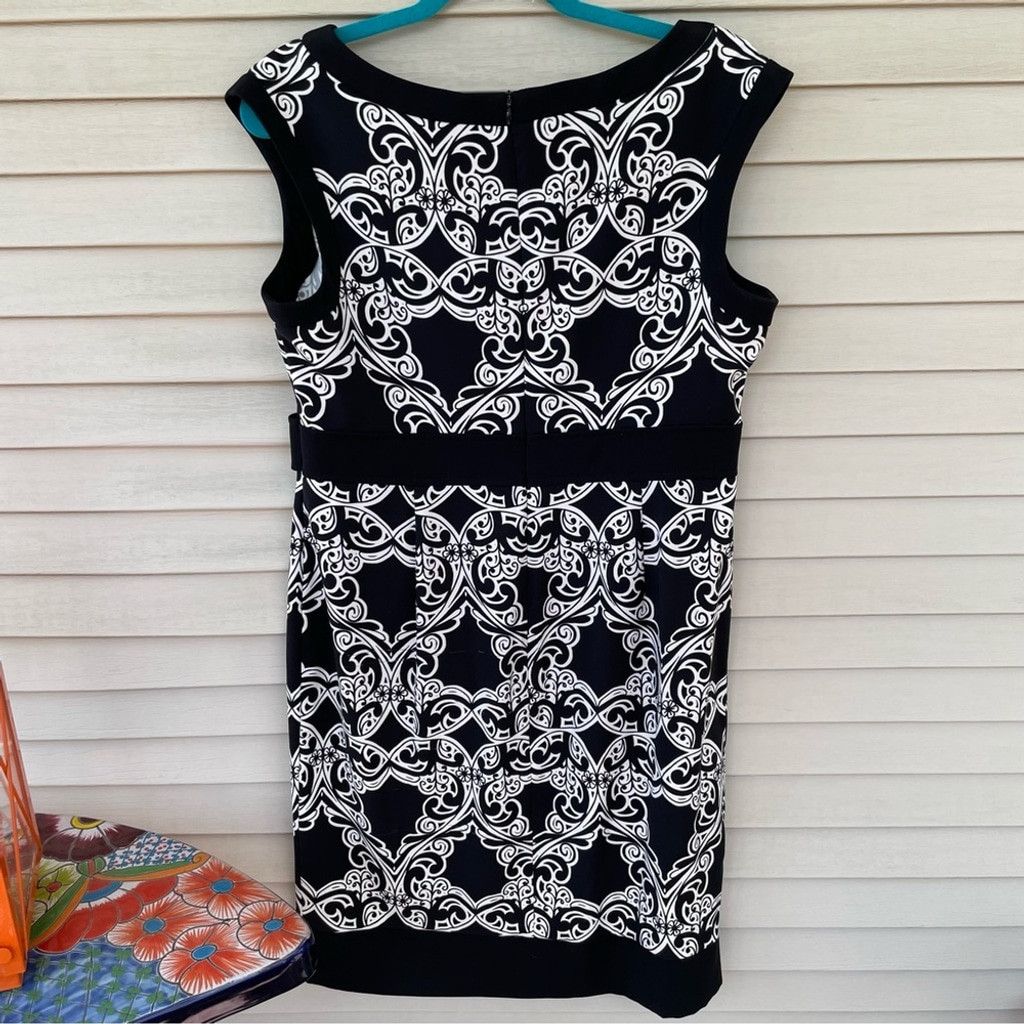 MAGGY LONDON Maggie London Black/White Scroll Print Dress Size 14 Size XL / US 12-14 / IT 48-50 - 2 Thumbnail