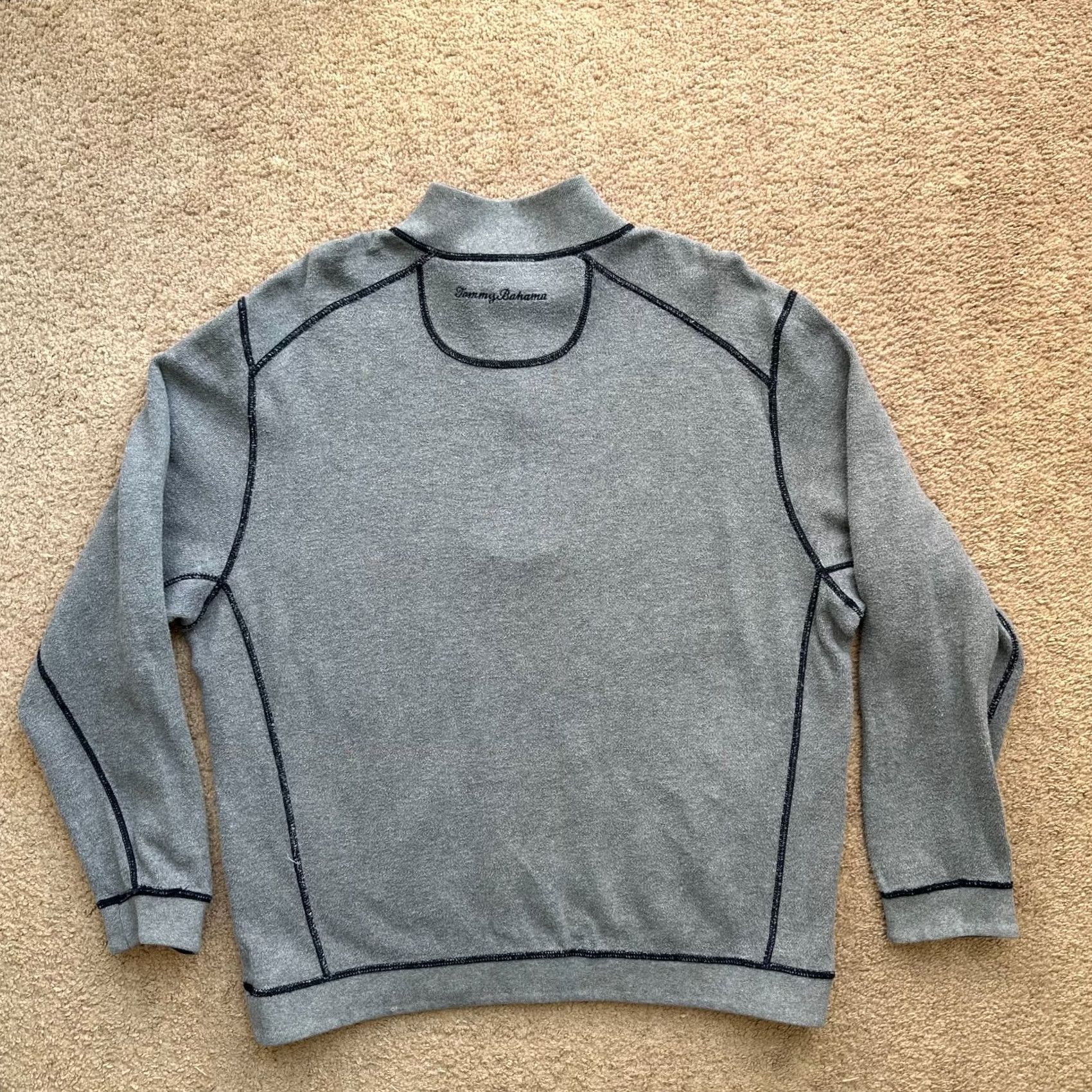 Tommy Bahama Tommy Bahama Sweater Mens Large 1/4 Zip Mock Neck Reversible Grey Blue Size US L / EU 52-54 / 3 - 2 Thumbnail