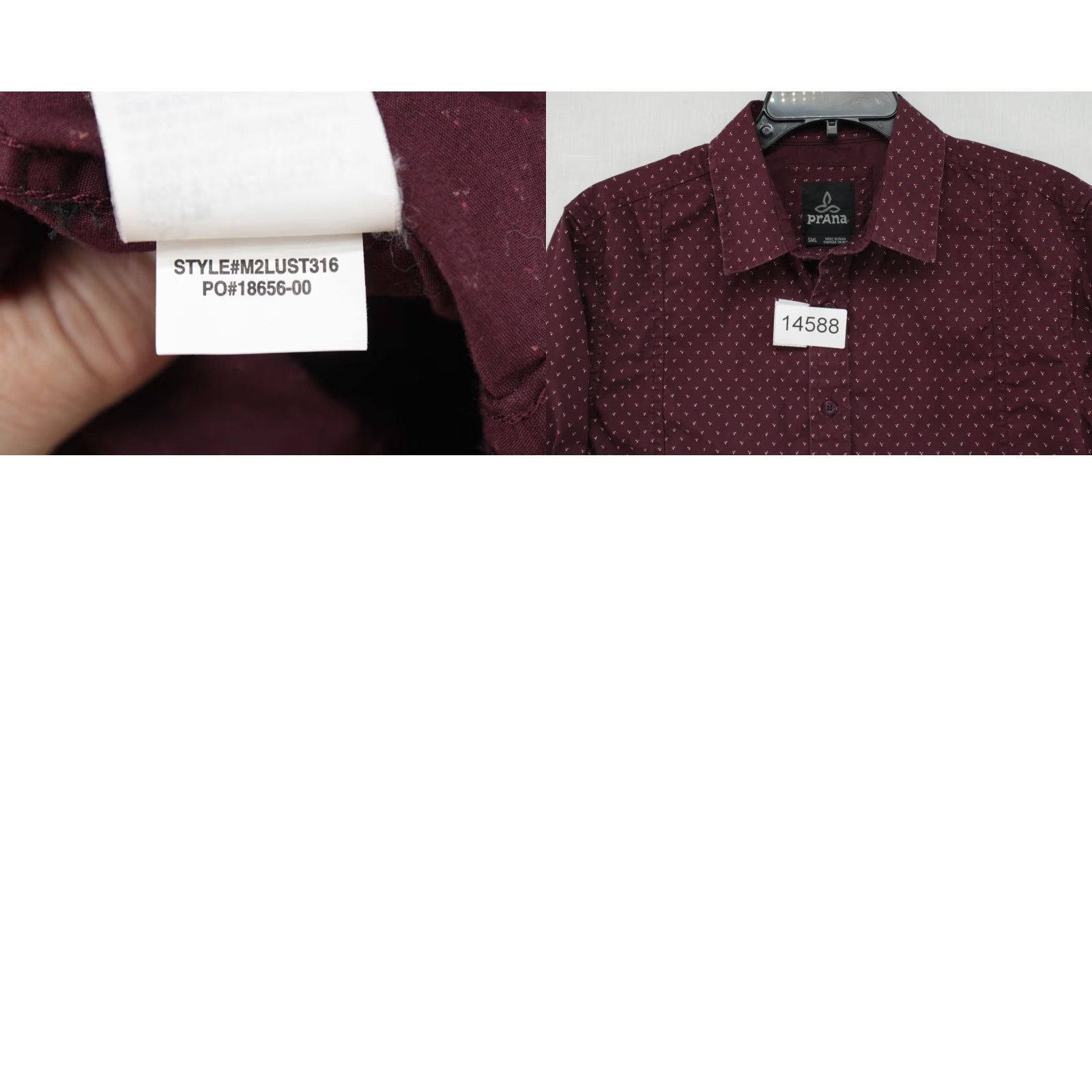 Prana prAna Shirt Mens Small Burgandy Slim Button Up Long Sleeve Flip Cuff Geometric Size US S / EU 44-46 / 1 - 8 Thumbnail
