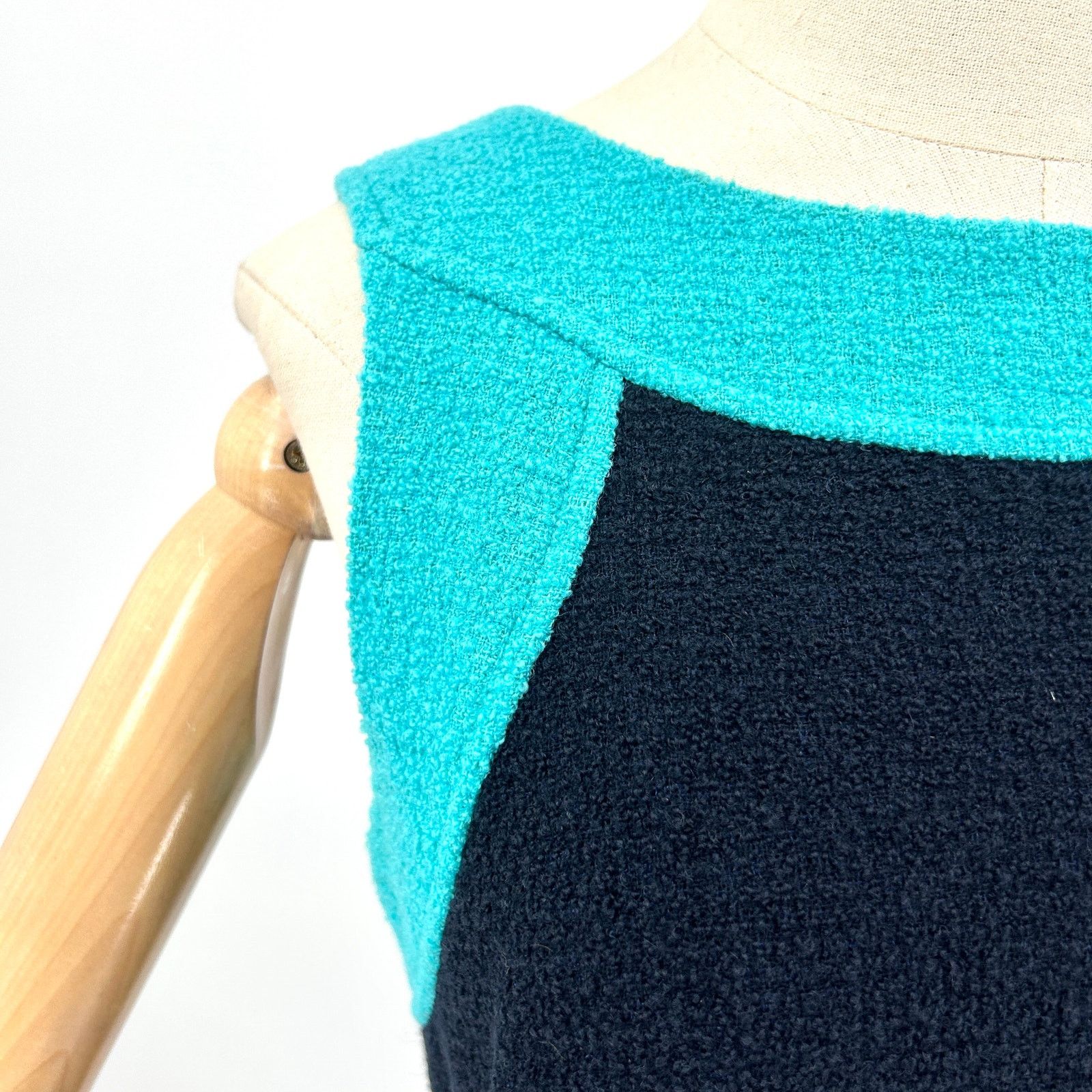 MILLY Teal Navy Colorblock Satin Lined Pencil Dress Size M / US 6-8 / IT 42-44 - 2 Thumbnail