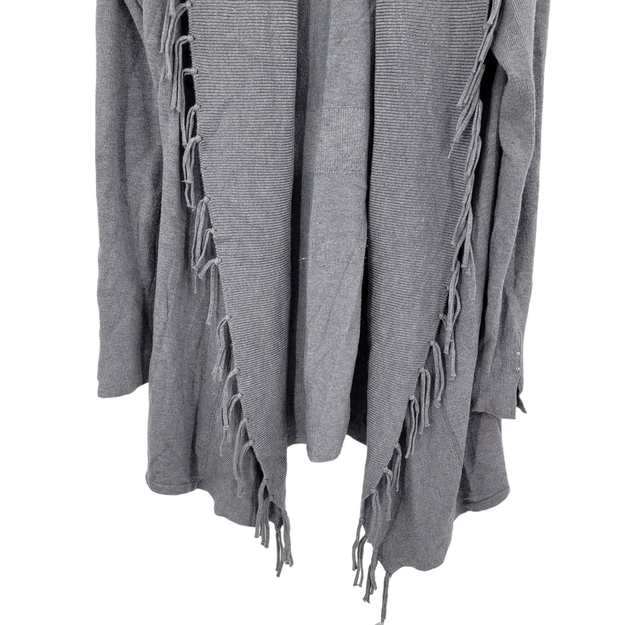 White House Black Market WHBM Fringe Western Cardigan Duster M Gray Wool Heavy Knit S Size M / US 6-8 / IT 42-44 - 5 Thumbnail