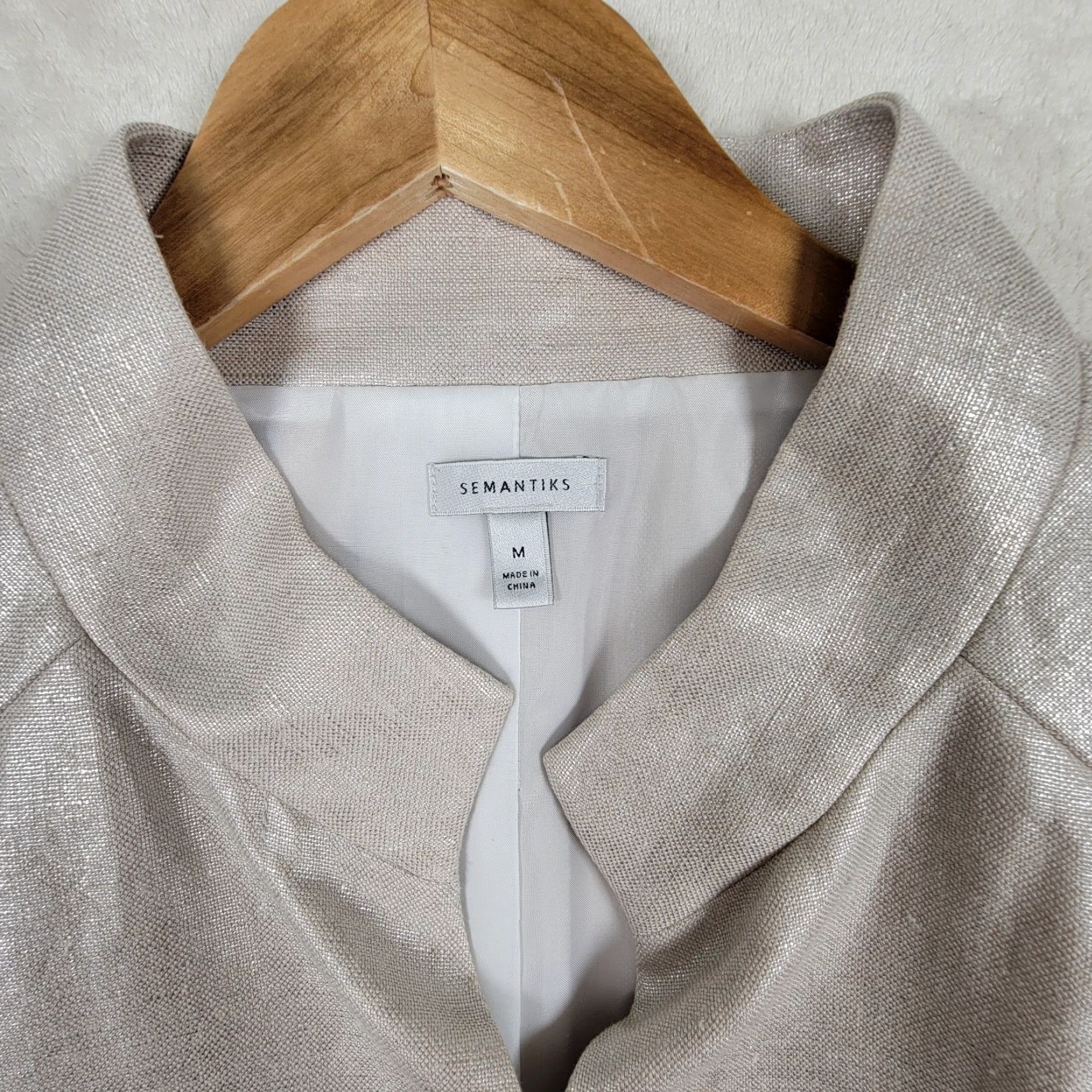 Vintage Semantiks Jacket Cream Gold Metallic Linen Belted Coat Size M Size M / US 6-8 / IT 42-44 - 3 Thumbnail