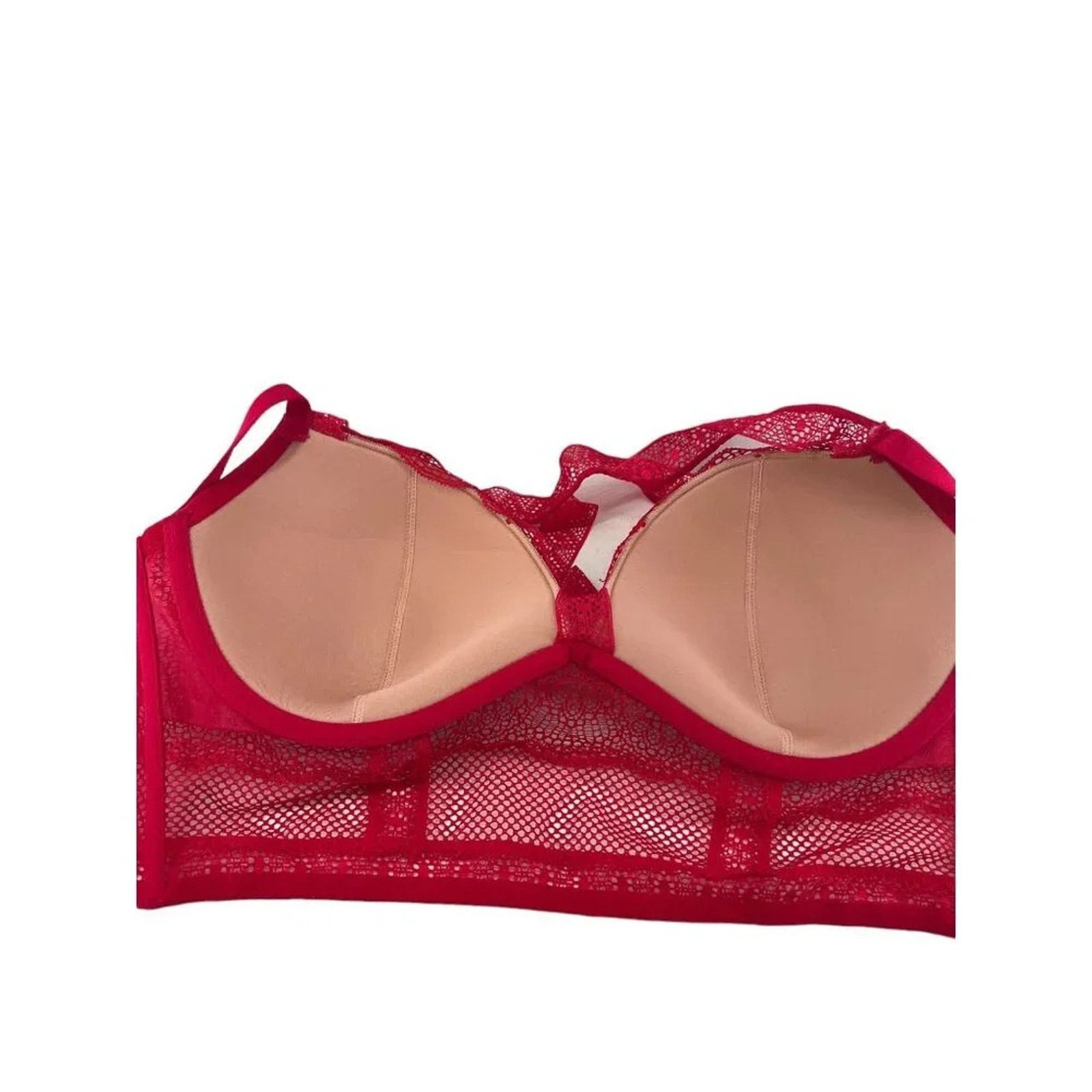 Victoria's Secret Victoria's Secret Long Line Choker Red Mesh Lined Plunge Bra Size ONE SIZE - 3 Thumbnail