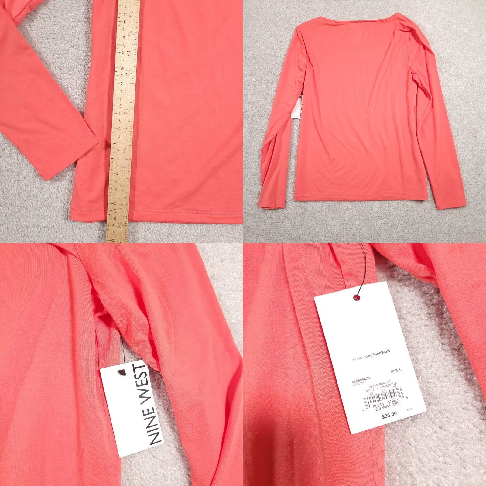 Nine West Nine West Shirt Women's Large Coral Keyhole Neckline Athletic Stretch Yoga Size L / US 10 / IT 46 - 8 Thumbnail