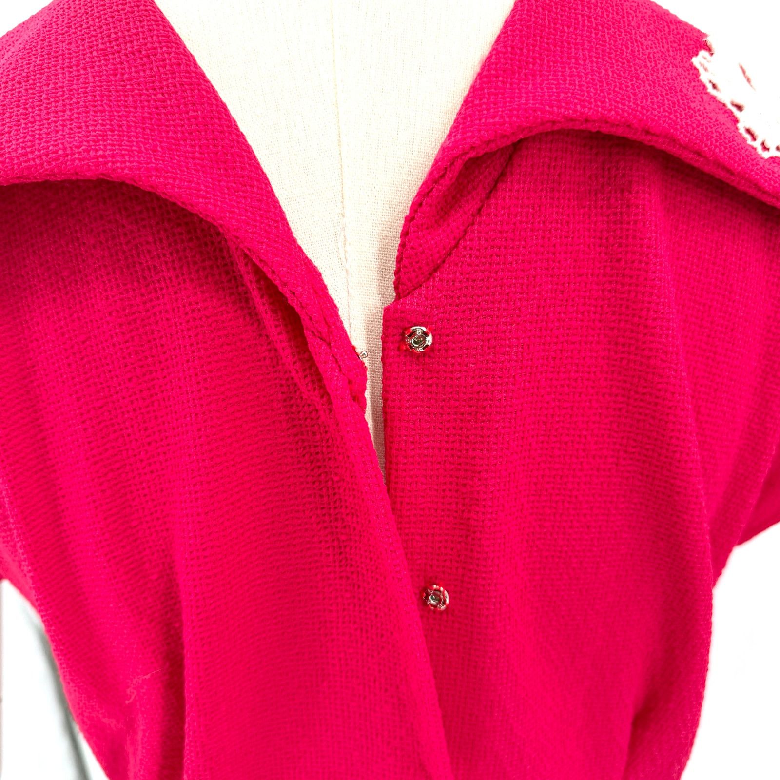 Vintage Vintage 70s Pink Textured Floral Appliqué Day Dress Size M / US 6-8 / IT 42-44 - 5 Thumbnail