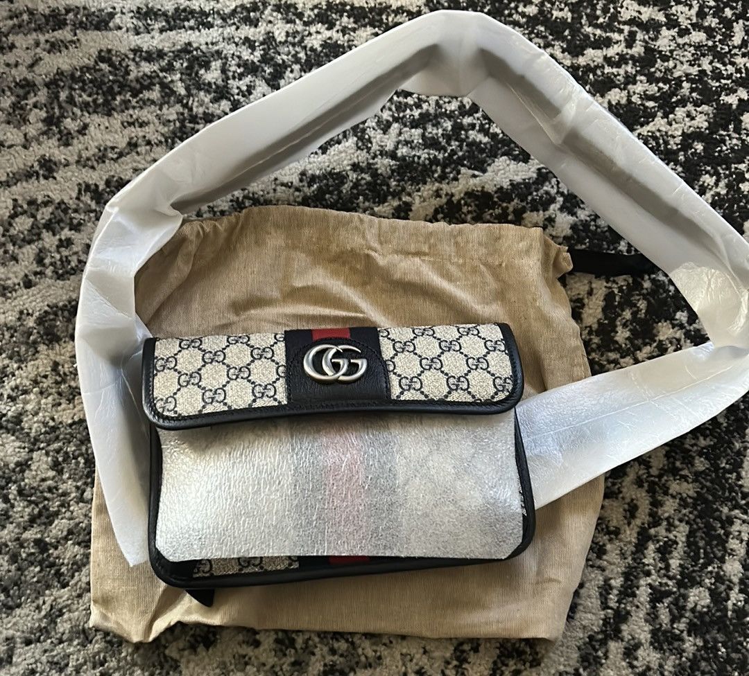 Gucci GUCCI GG Supreme Monogram Web Belt Bag 90 36 Beige Navy Size ONE SIZE - 2 Thumbnail