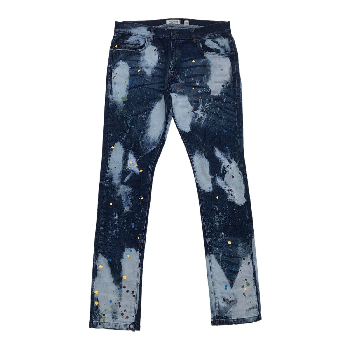 image of Distressed Denim Fwrd Distressed Graffiti Bleached Streetwear Skinny Pants in Blue, Men's (Size 35)