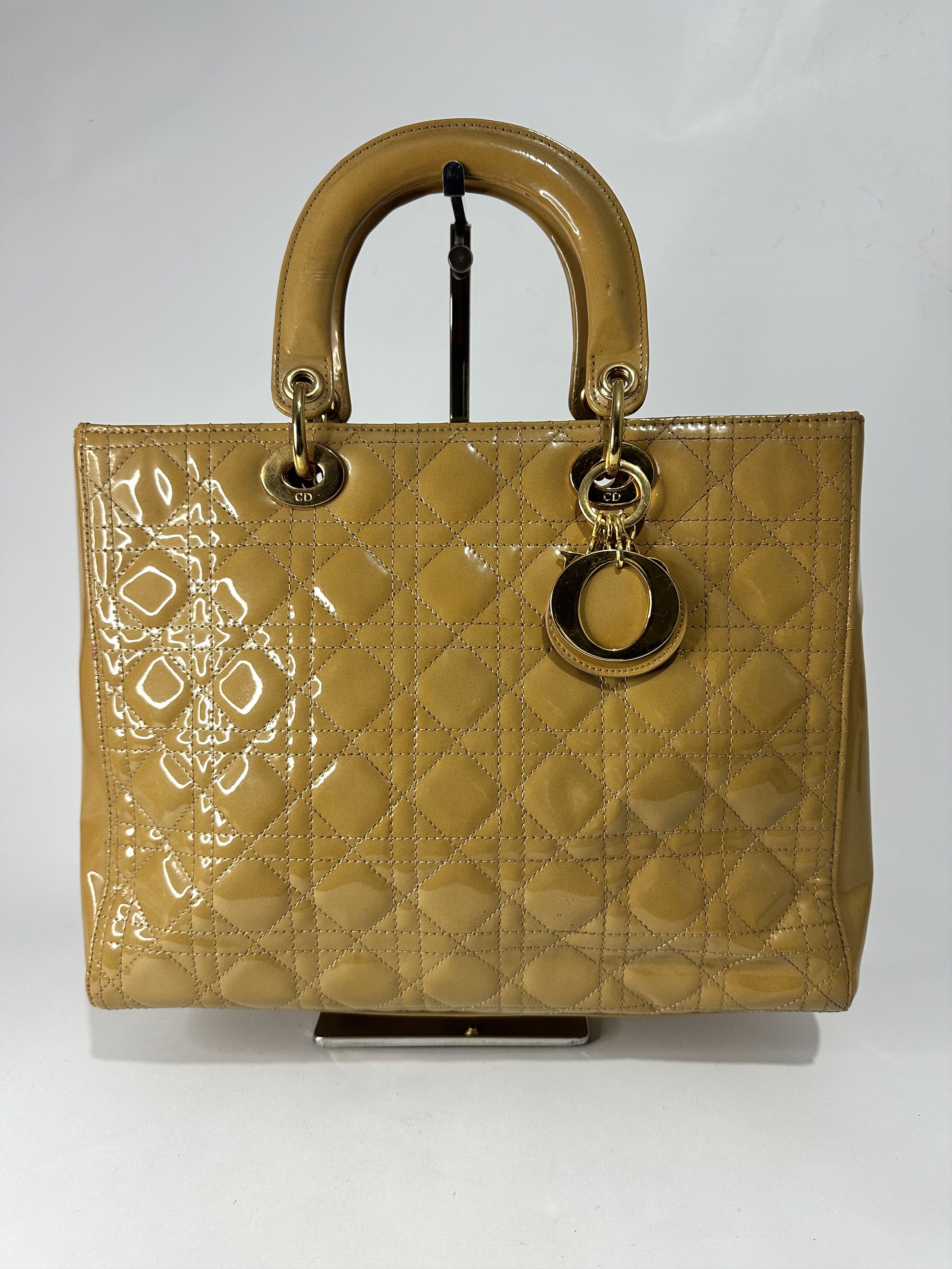 Dior Dior Mustard Yellow Cannage Patent Leather Lady Dior Tote Size ONE SIZE - 7 Thumbnail