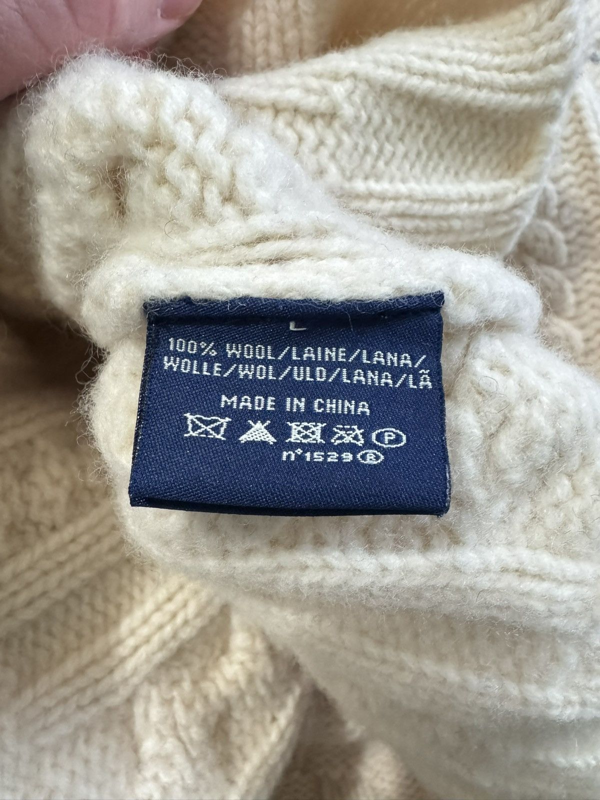 Ralph Lauren 90s Polo Jeans Company by Ralph Lauren 100% Wool Shawl Cable Size L / US 10 / IT 46 - 10 Thumbnail