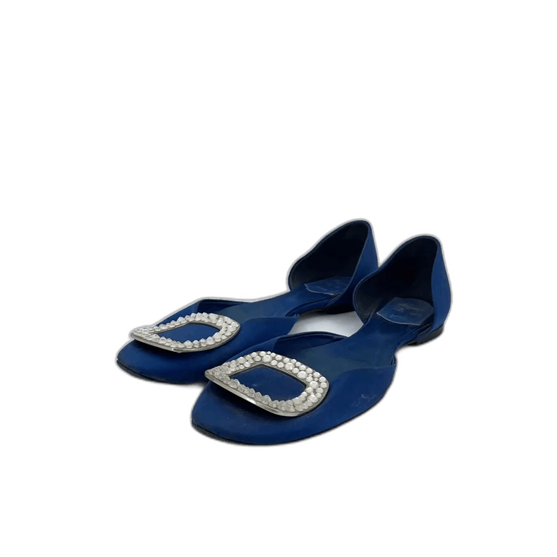 Christian Louboutin Blue Satin Casual Flats with Rhinestones Size US 6 / IT 36 - 1 Thumbnail