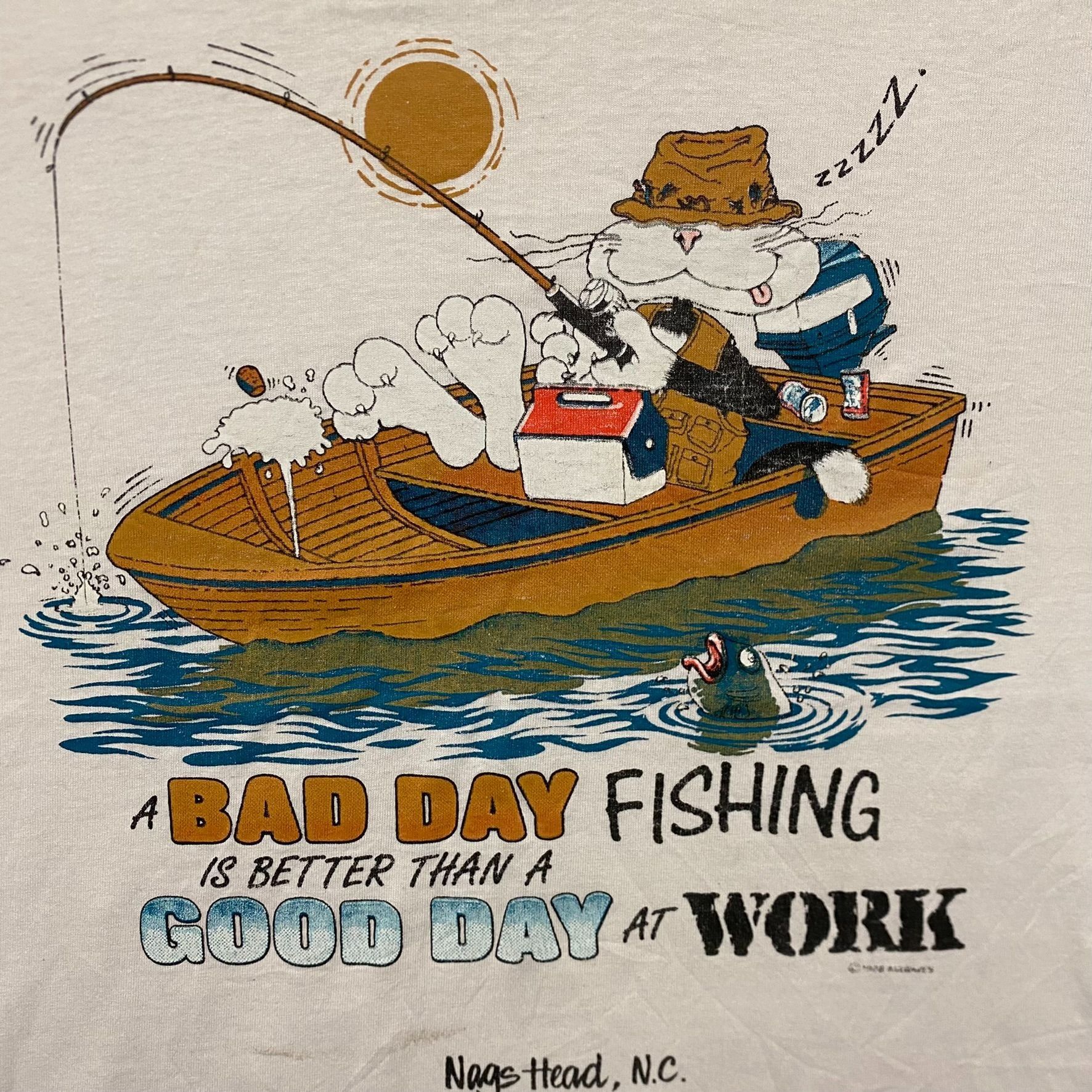 Vintage Vintage 80s Fishing Quote Comic Cartoon Single Stitch Tee Size US L / EU 52-54 / 3 - 3 Thumbnail