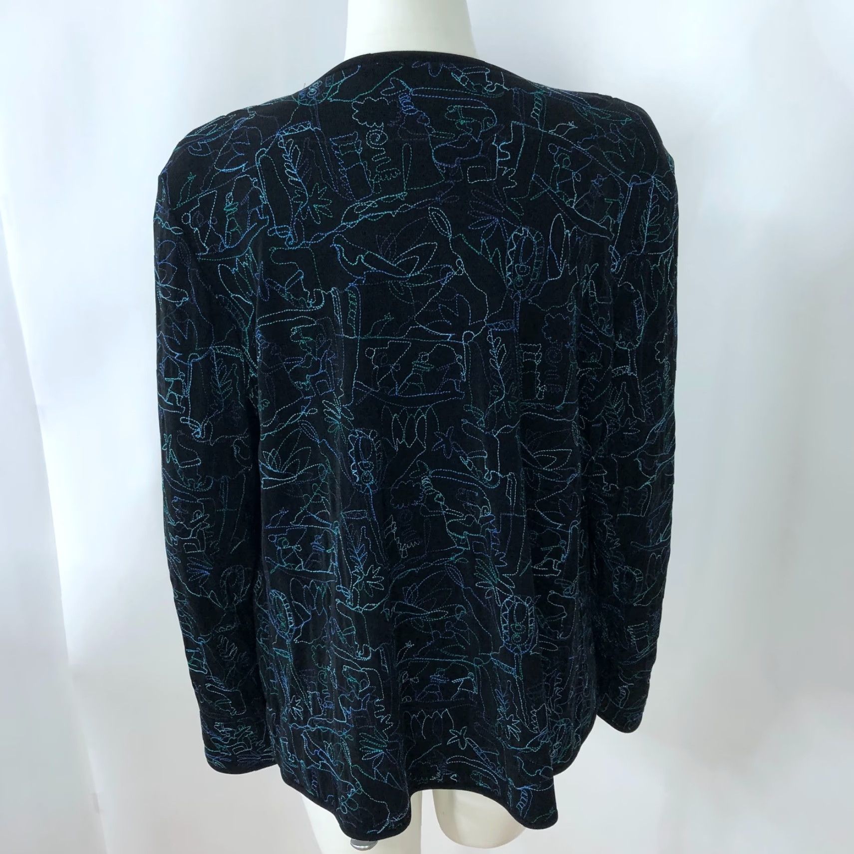 Vintage Chico's Travelers 2 Acetate Slinky Open Front Cardigan Black Blue MINT Cardigan Women's Regular XS? Size XS / US 0-2 / IT 36-38 - 4 Thumbnail