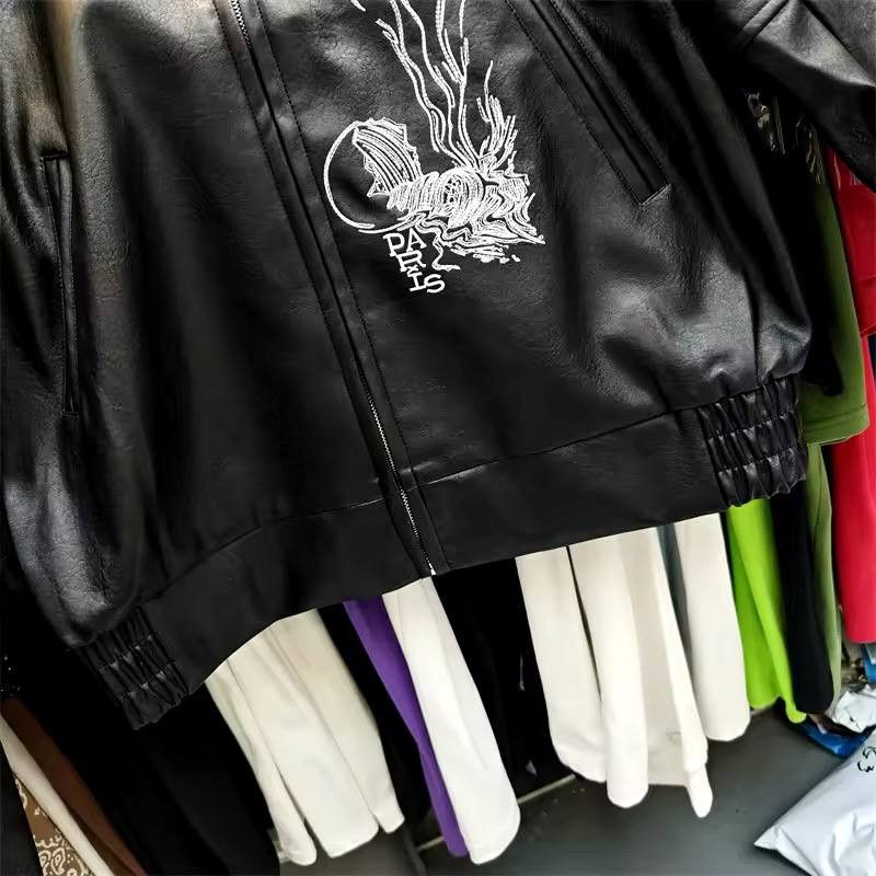 Japanese Brand × Vintage unisex zippered leather jacket with embroidery Size US L / EU 52-54 / 3 - 9 Thumbnail