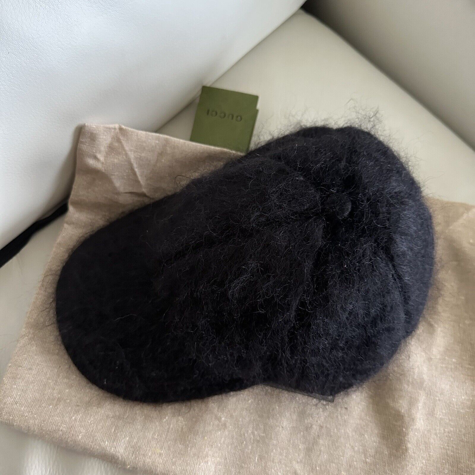 NWT GUCCI MOHAIR-BLEND BASEBALL CAP SZ M BLACK 100% Authenti