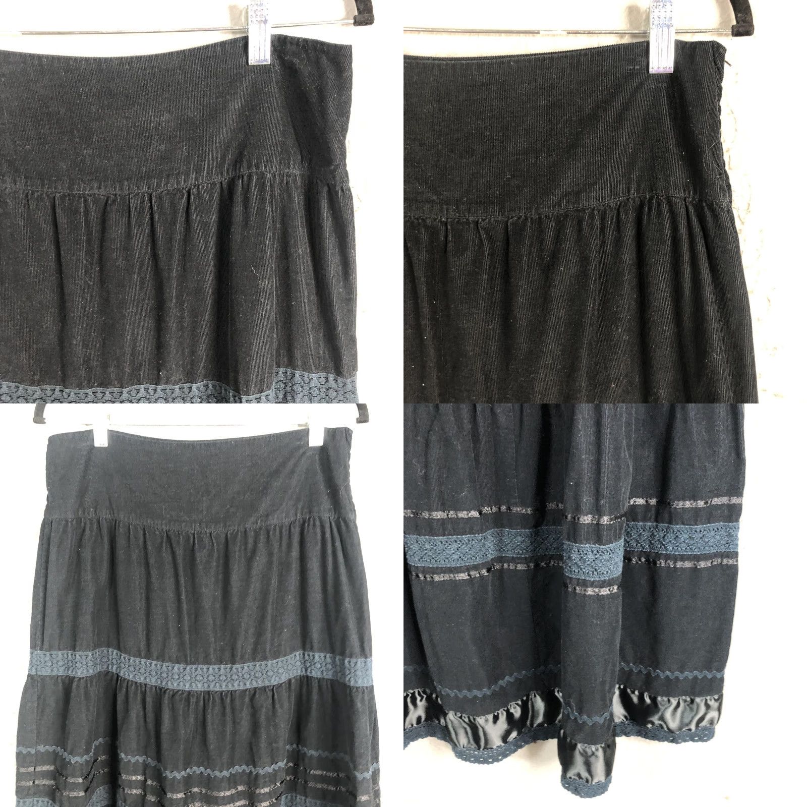 Boston Proper VINTAGE Boston Proper Skirt Womens 8 Black Maxi Corduroy Lace Boho Peasant Whimsigoth Size 30" / US 8 / IT 44 - 8 Thumbnail
