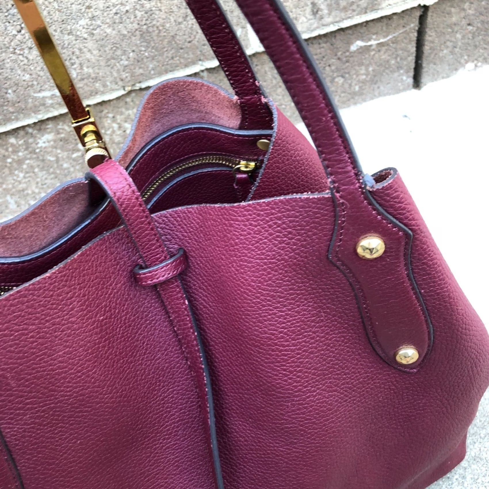 Vintage ANNABEL INGALL Large Isabella Tote Bag Purse Women's Designer Shoulder Burgundy Tote Bag Women 14" W 21" H 4" D Leather N/A Size ONE SIZE - 4 Thumbnail