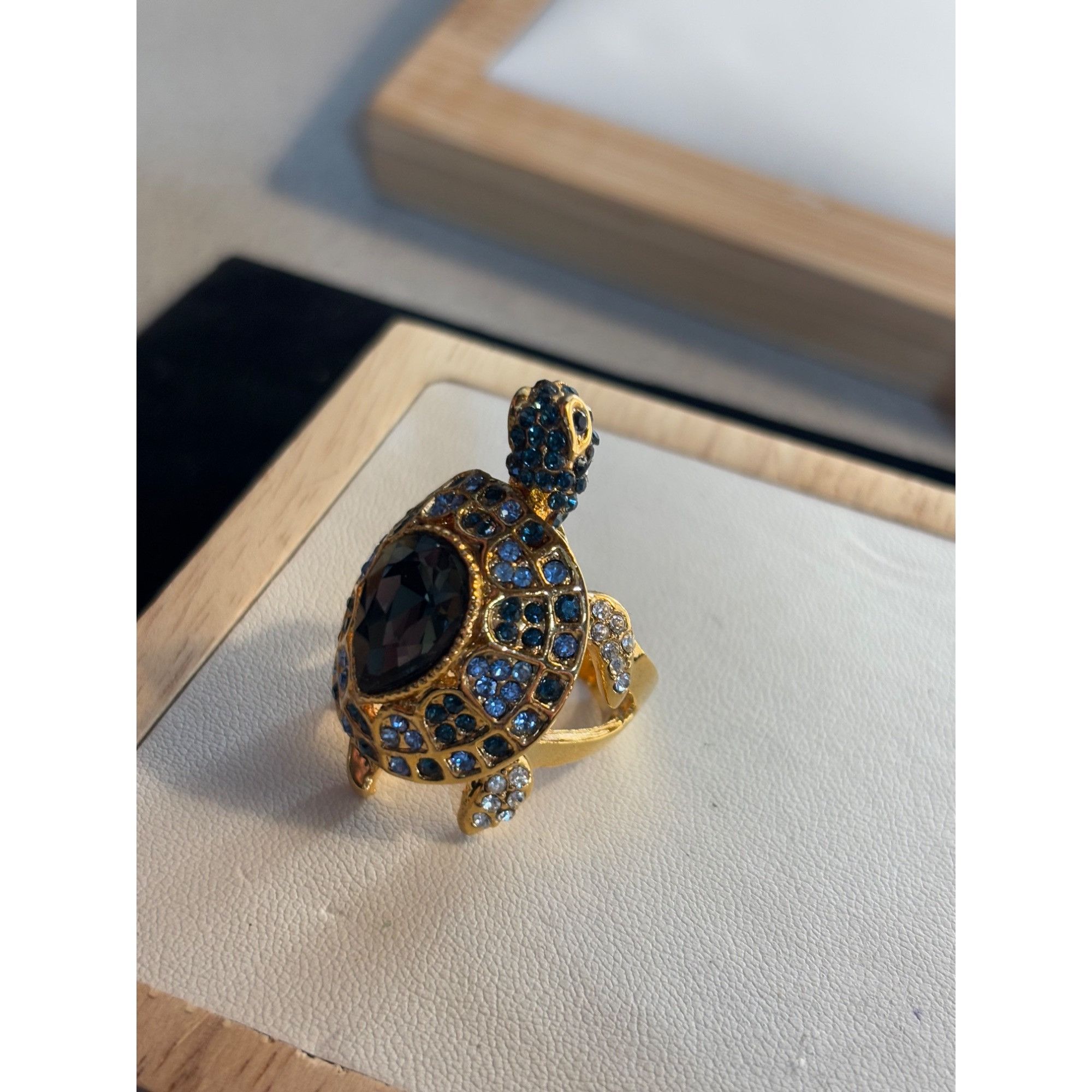 Other Gold Turtle Ring With Blue & Clear Crystals Adjustable Size Size ONE SIZE - 14 Thumbnail
