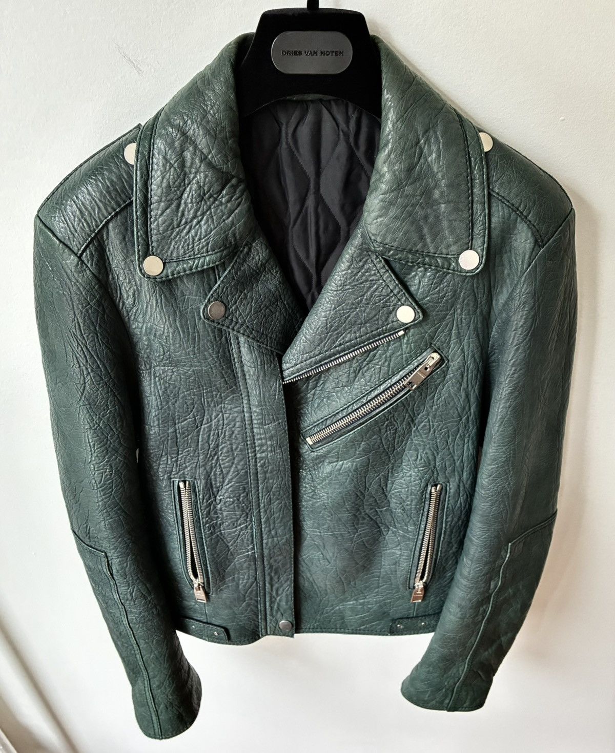 Balenciaga Balenciaga AW2014 Green Lamb Leather Biker Jacket Size US S / EU 44-46 / 1 - 15 Thumbnail