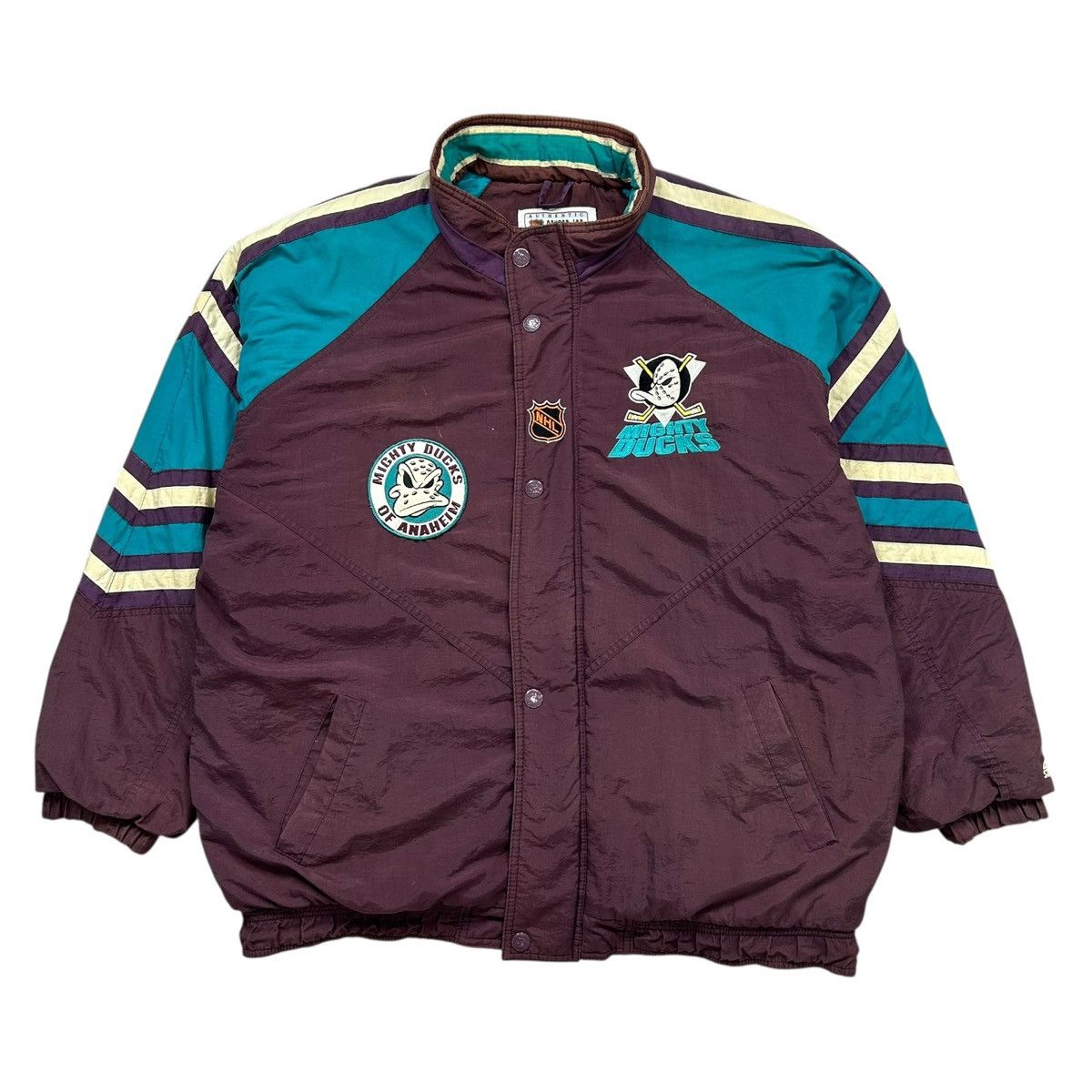 VTG 90s NHL MIGHTY DUCKS STARTER PUFFER JACKET SIZE L