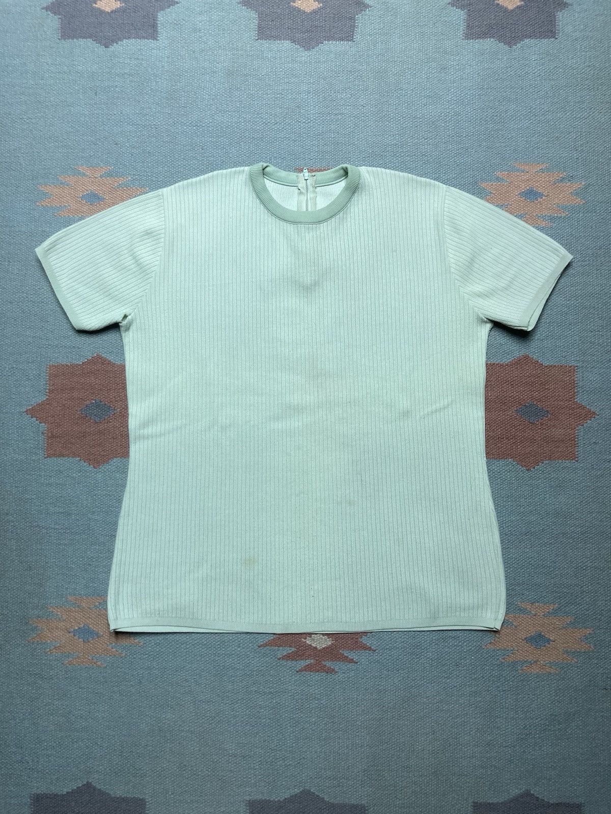Vintage Vintage 60s t shirt striped textured green women’s large Size L / US 10 / IT 46 - 1 Thumbnail