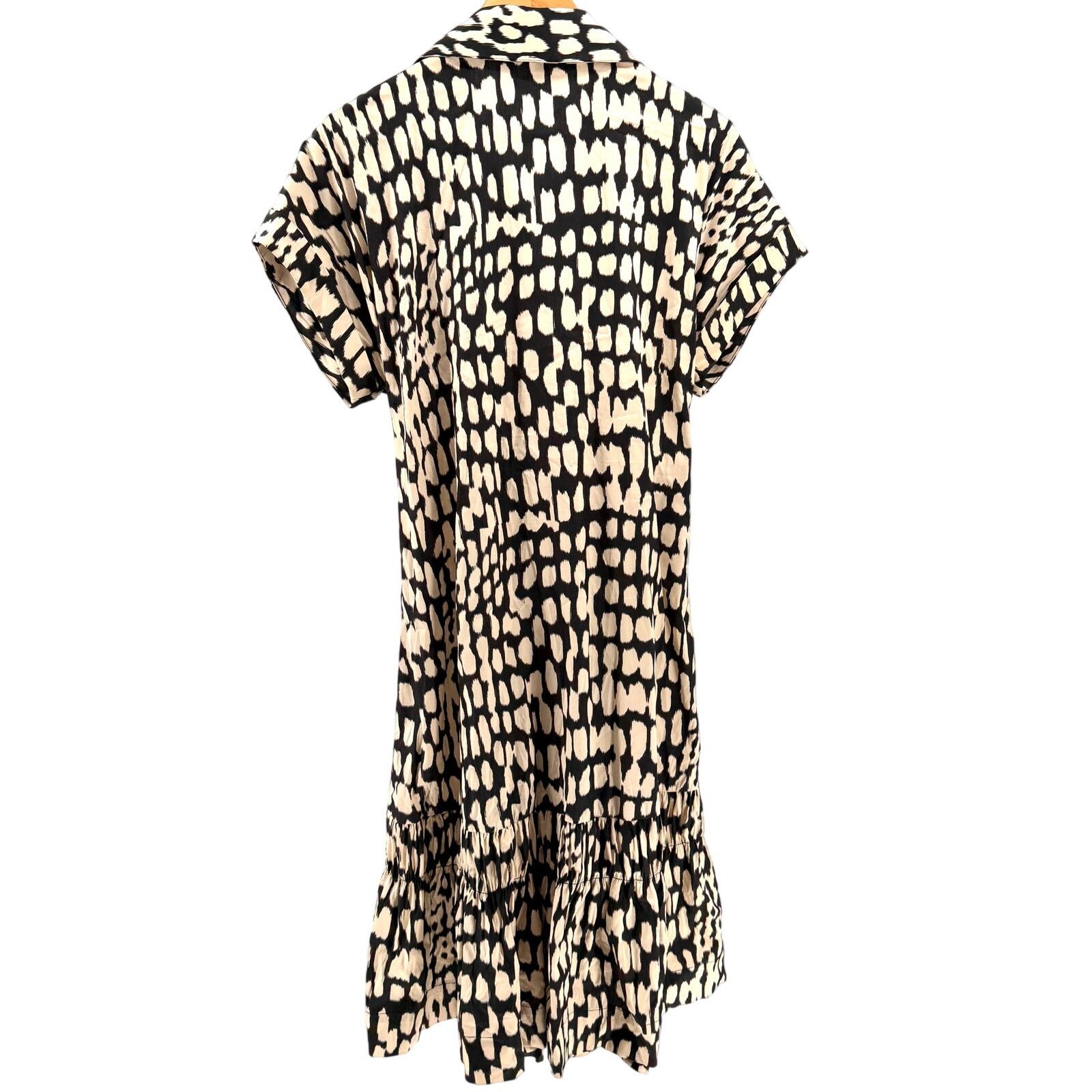 Chicos Black Label Black Khaki Ikat Print Tie Front Midi Dress Size L / US 10 / IT 46 - 6 Thumbnail