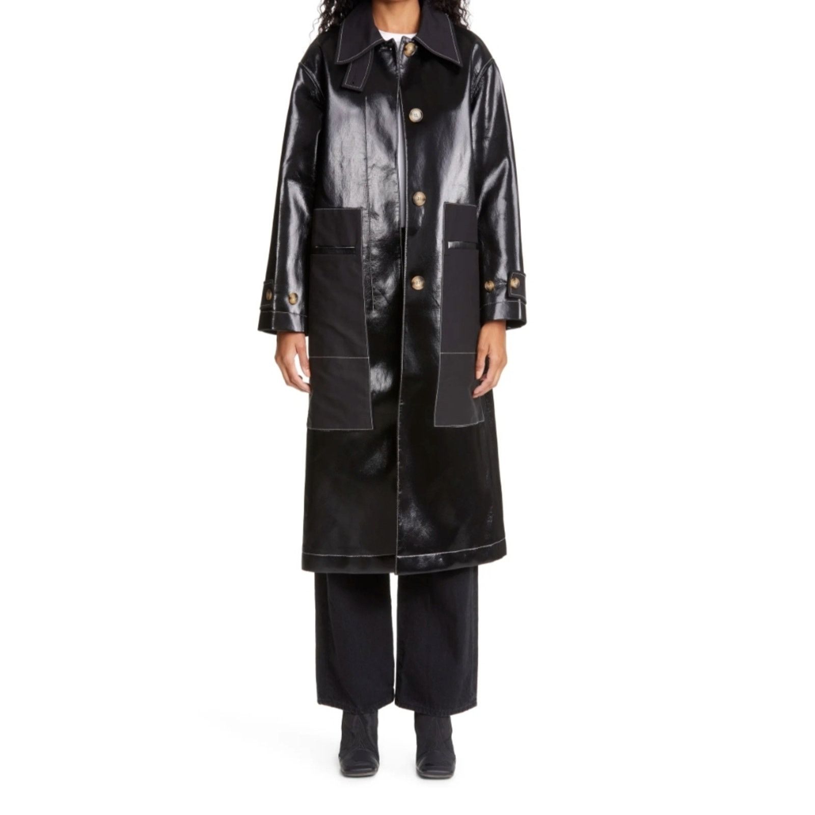Rejina Pyo NWT Rejina Pyo Logan Faux Leather Coated Twill Black Coat L Size L / US 10 / IT 46 - 4 Thumbnail