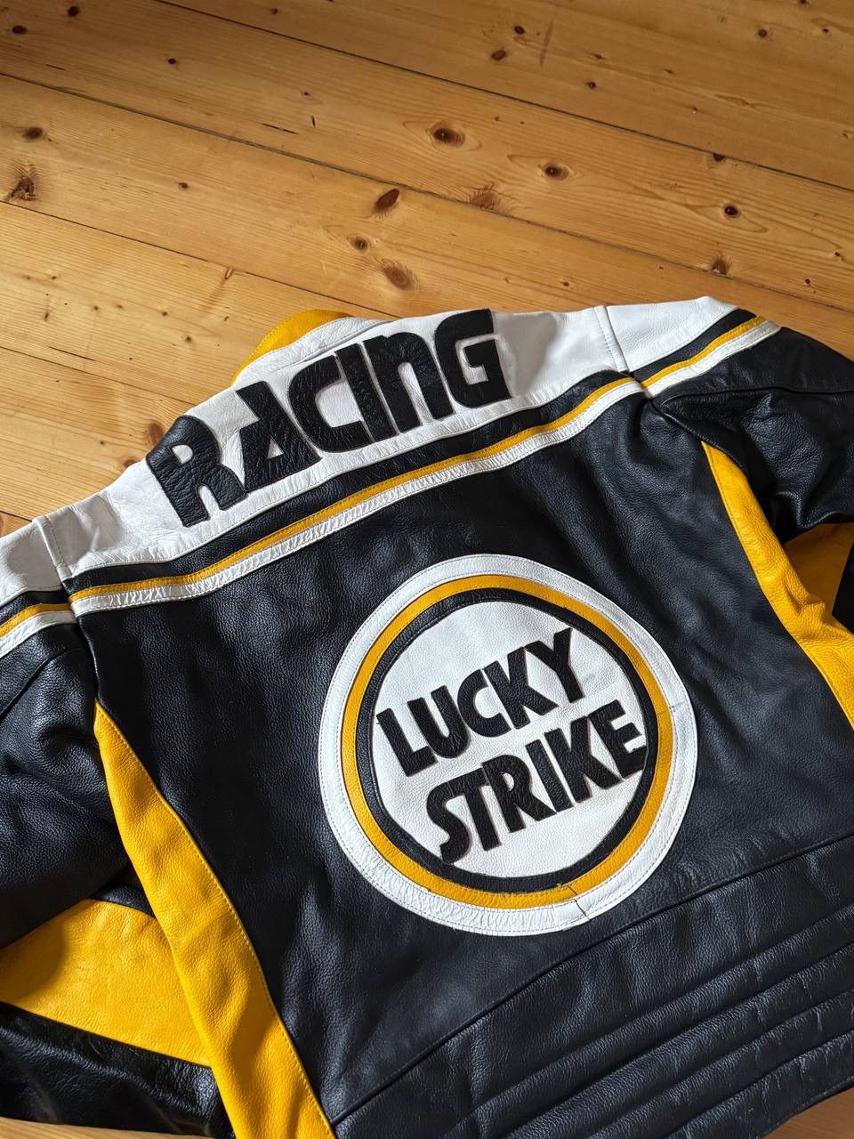 Genuine Leather 🔥Vintage Lucky Strike Racing Leather Jacket 90s Moto Y2K Size US M / EU 48-50 / 2 - 5 Thumbnail