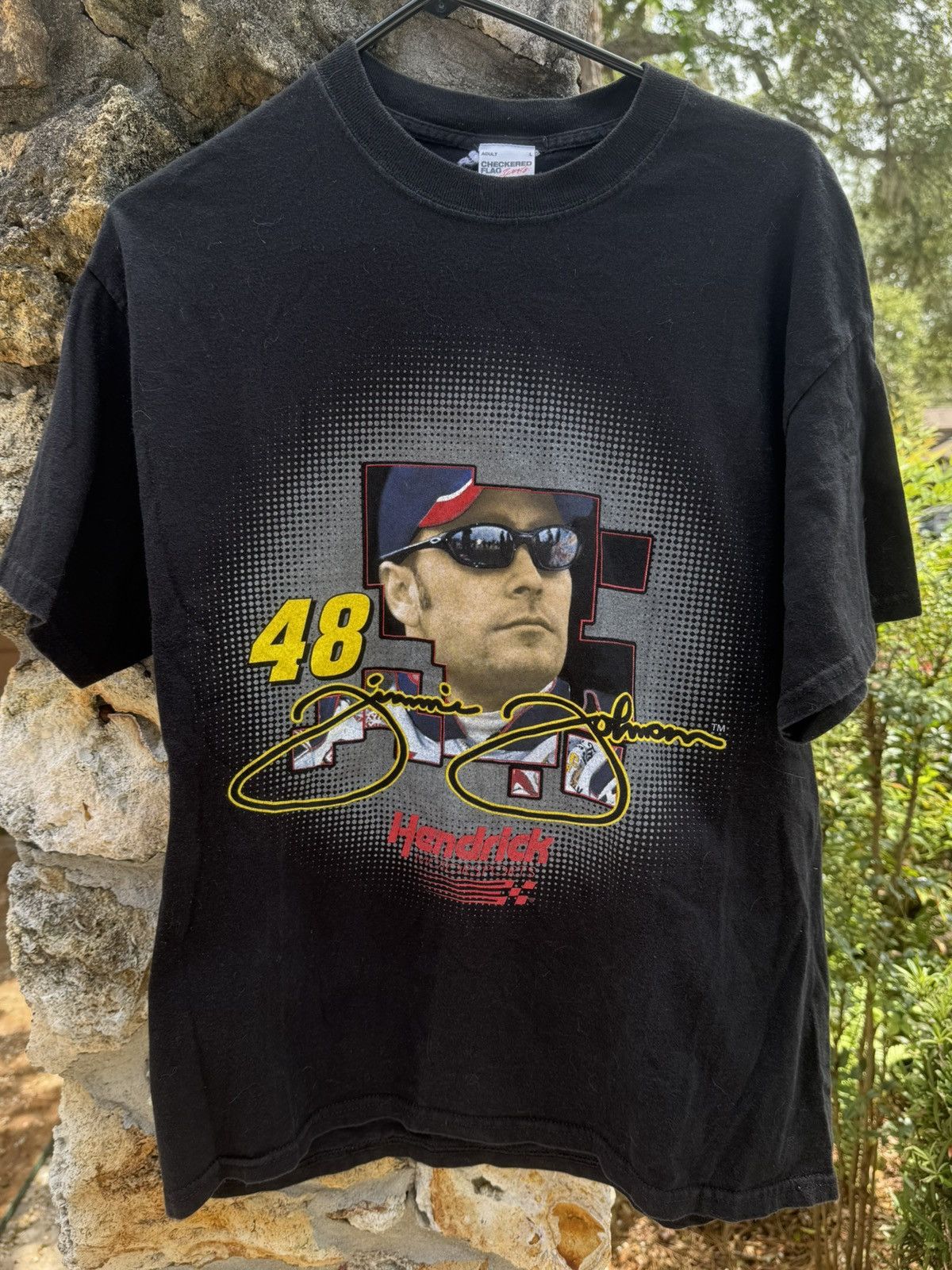 NASCAR × Vintage vintage 2002 Jimmie Johnson NASCAR Checkered Flag L race tee Size US L / EU 52-54 / 3 - 5 Thumbnail