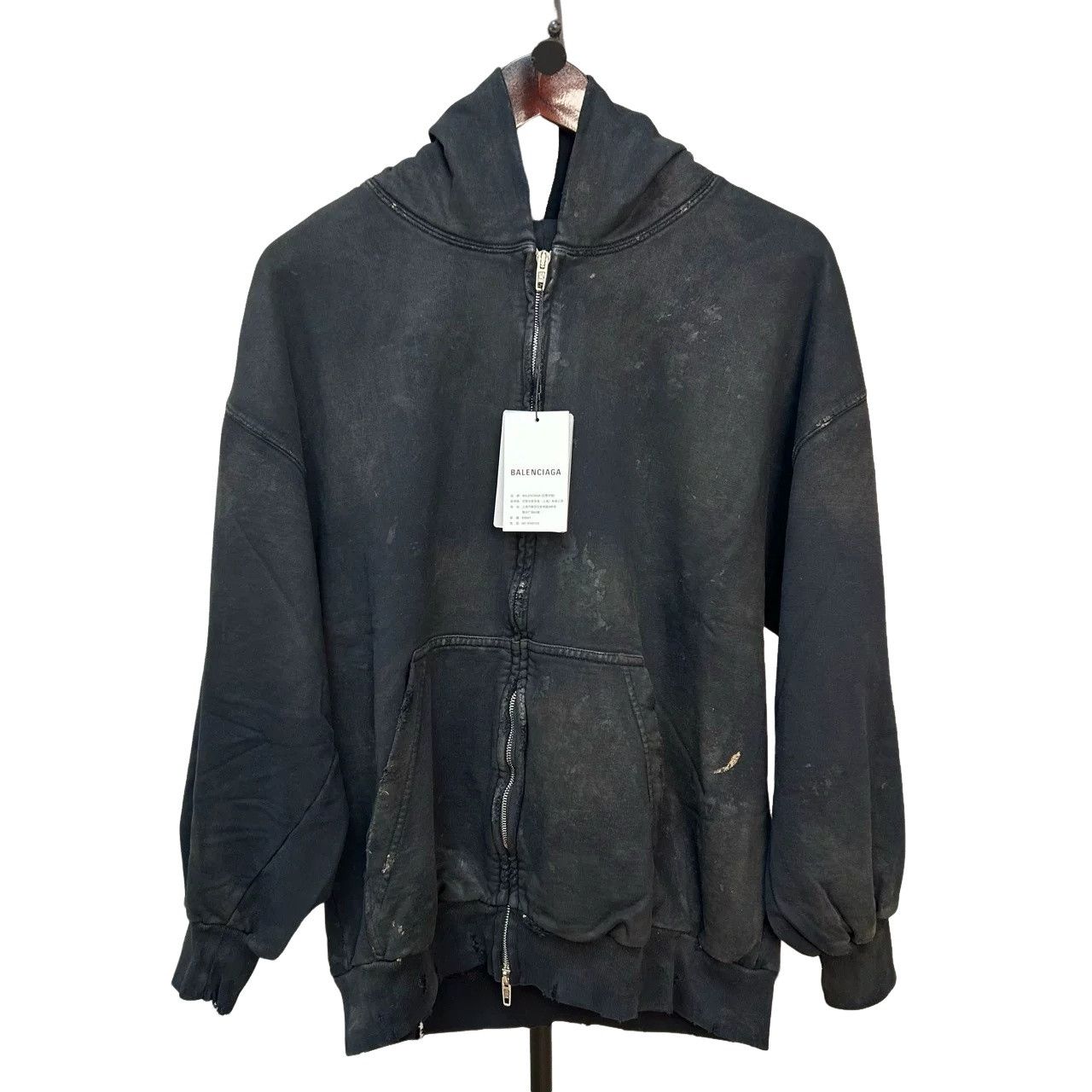 Balenciaga BALENCIAGA MUDDY DIRTY DISTRESSED ZIP-UP POLO HOODIE