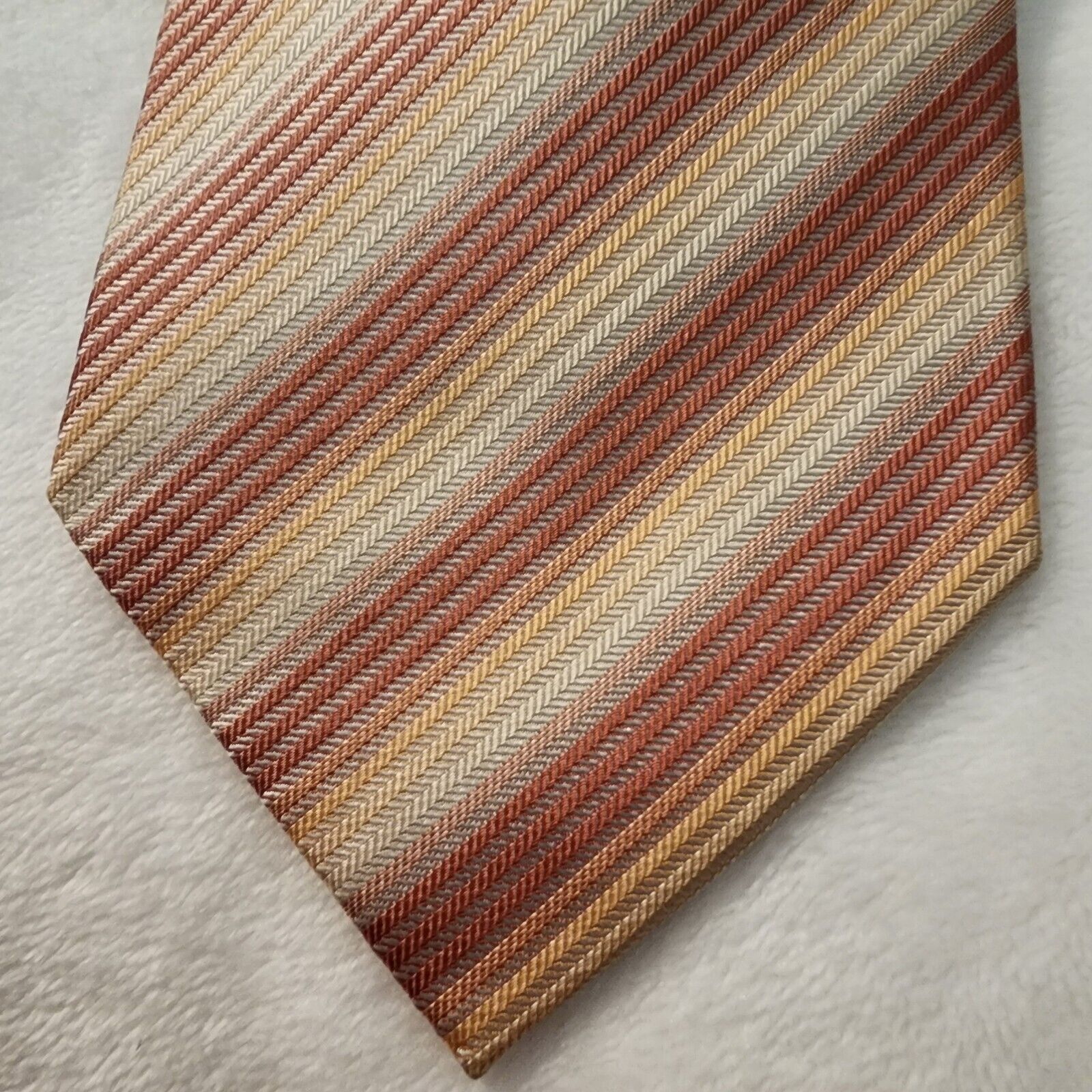 Alfani Alfani Silk Neck Tie Fall Colors Stripes Orange Salmon Cream Size ONE SIZE - 2 Thumbnail