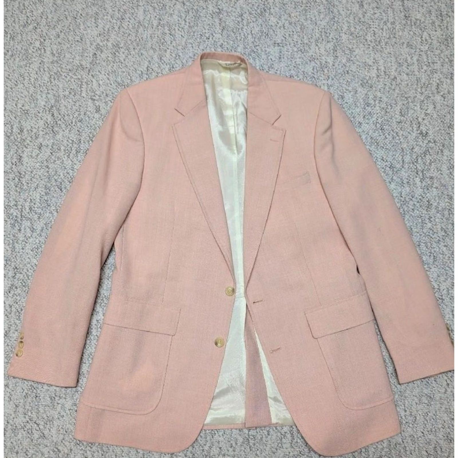 Vintage 1980s vintage USA made 40L blazer MIAMI VICE sportscoat PINK hopsack wool jacket Oakton Blazer Size 40R - 3 Thumbnail