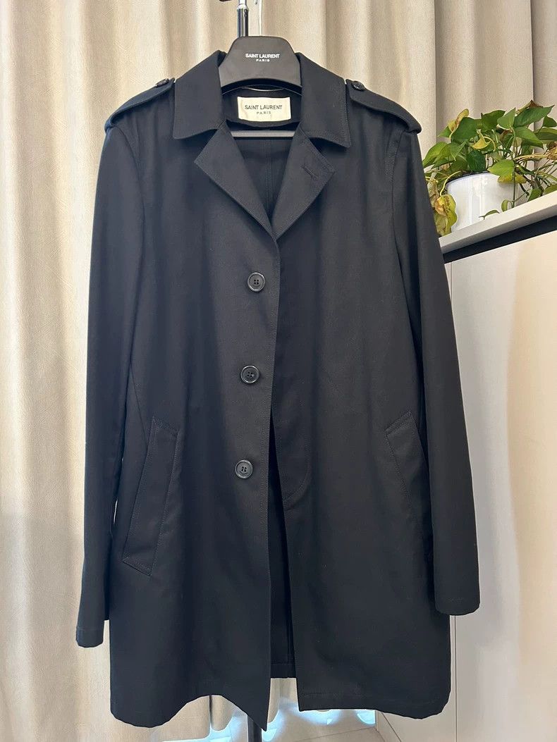 Saint Laurent Paris Black Saint Laurent Thin Overcoat for Men Size US L / EU 52-54 / 3 - 1 Thumbnail